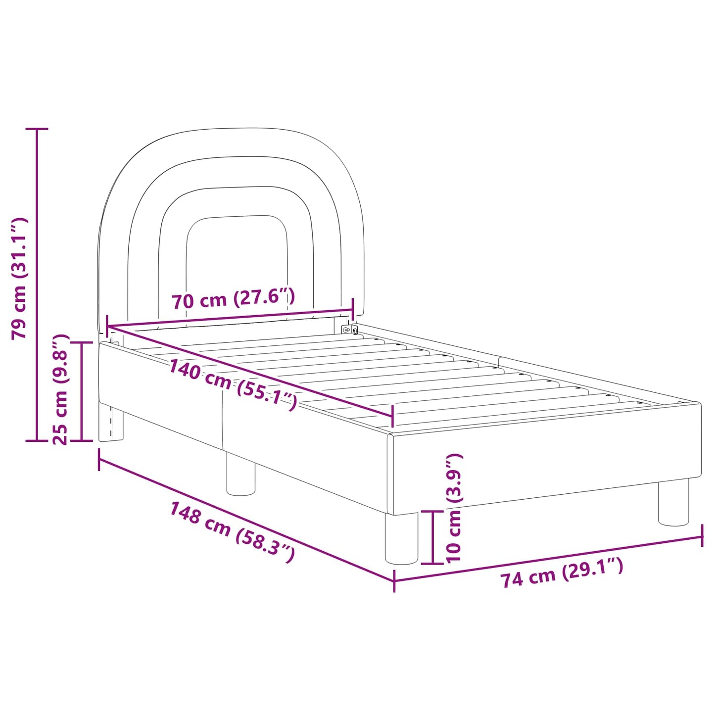 Gyerekágy keret fejtámlával Rózsaszín 70 x 140 cm Bársony