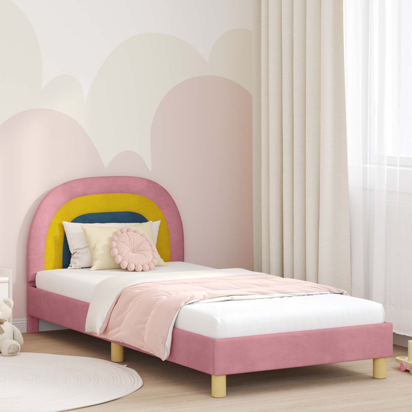 Gyerekágy kerettel fejtámlával Rózsaszín 90 x 200 cm Bársony