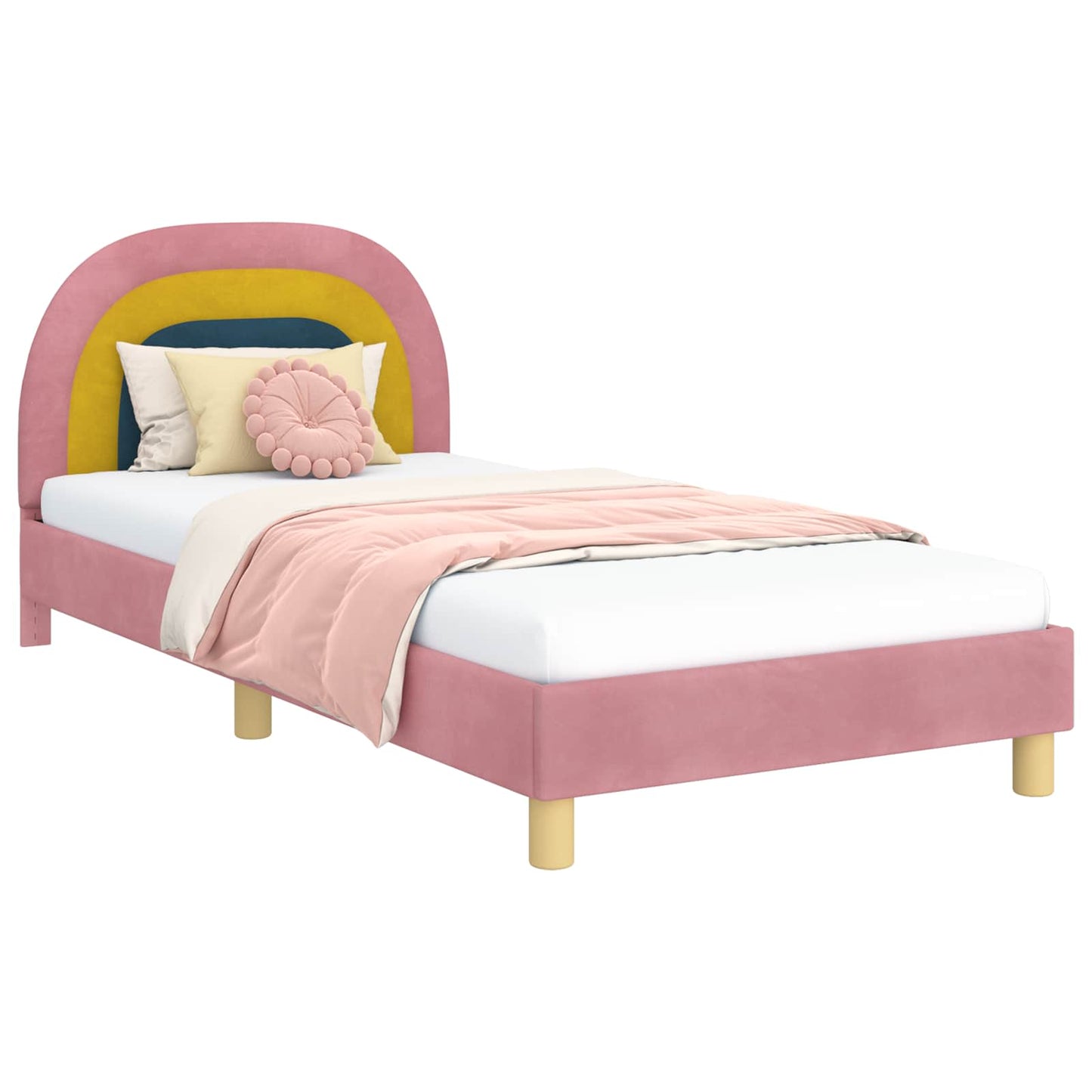 Gyerekágy kerettel fejtámlával Rózsaszín 90 x 200 cm Bársony