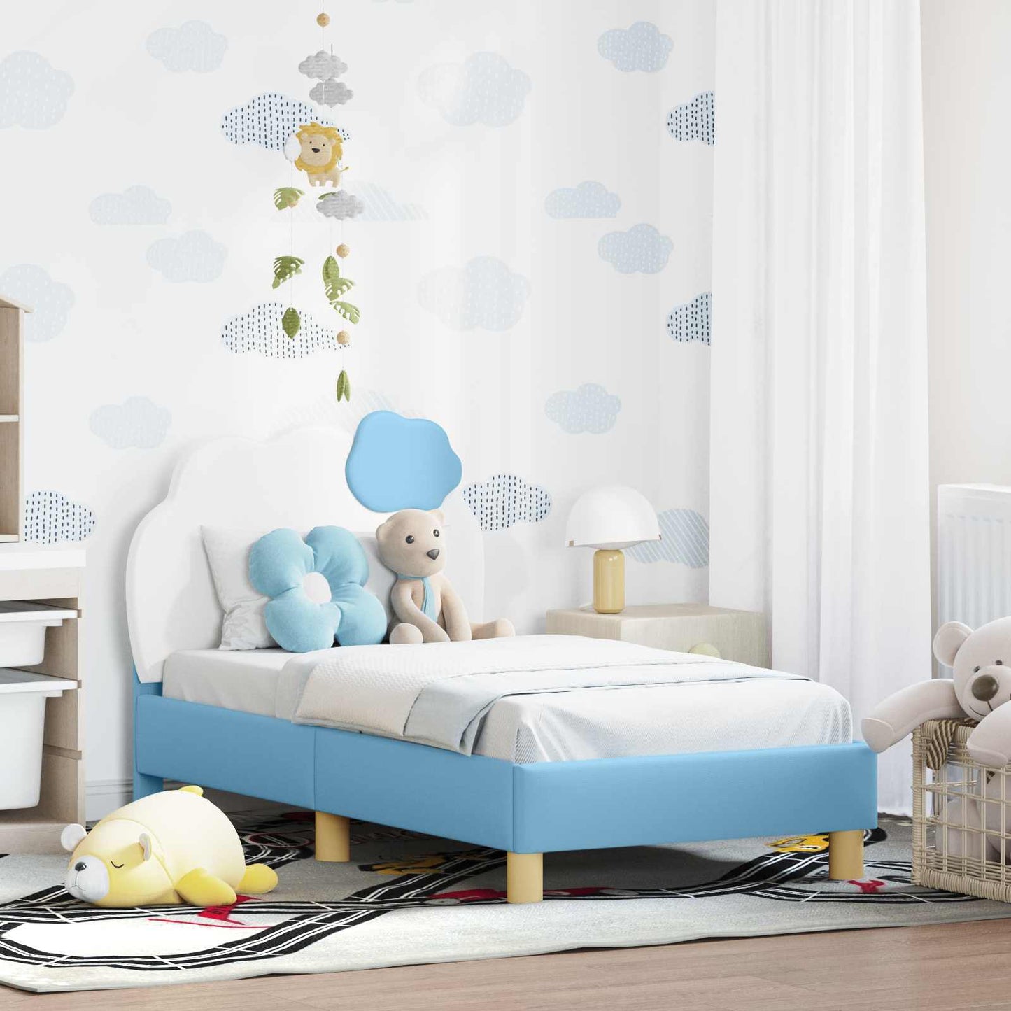 Gyerekágy keret fejtámlával Kék 70 x 140 cm PU