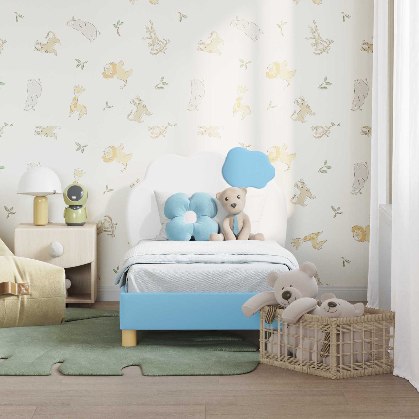 Gyerekágy keret fejtámlával Kék 70 x 140 cm PU