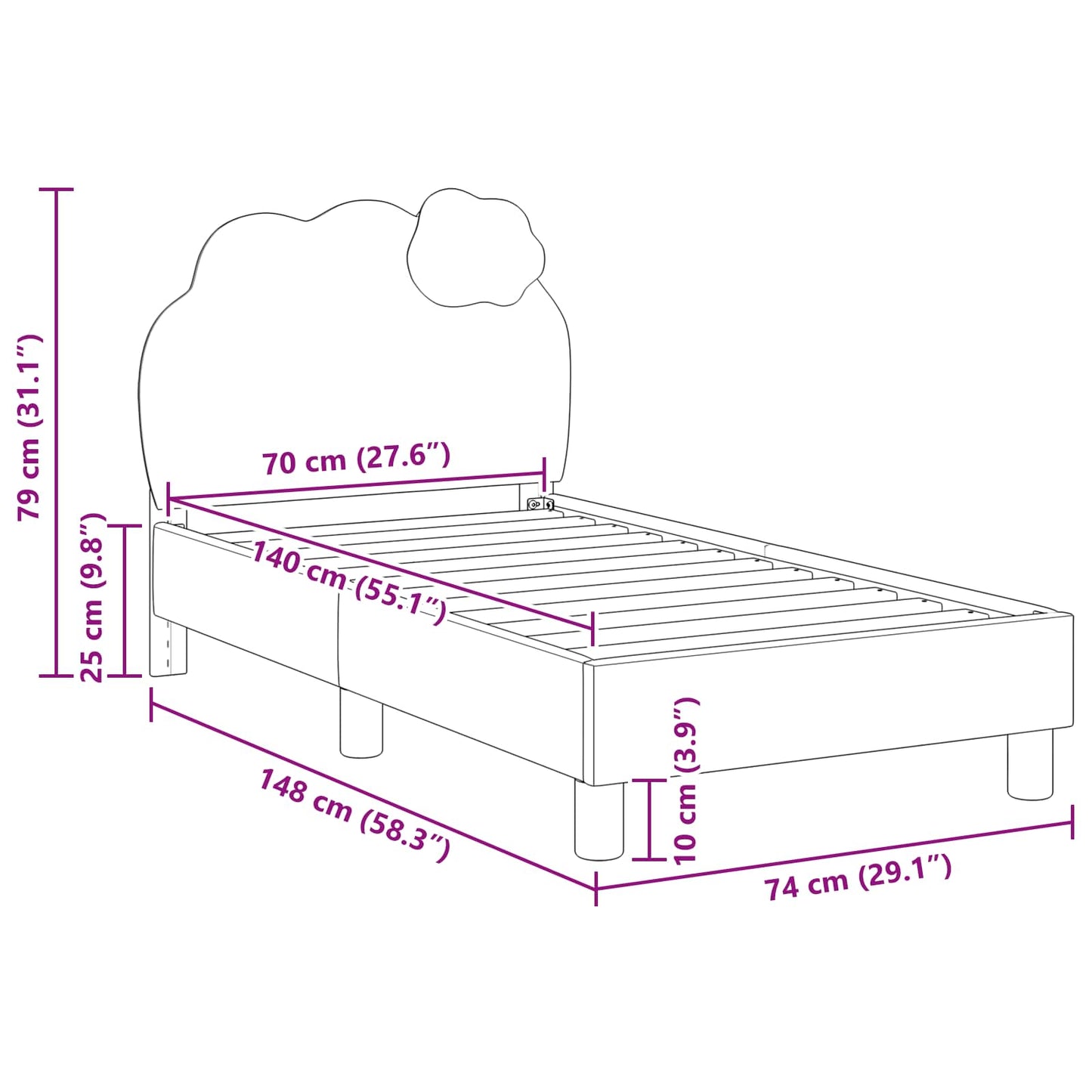 Gyerekágy keret fejtámlával Kék 70 x 140 cm PU