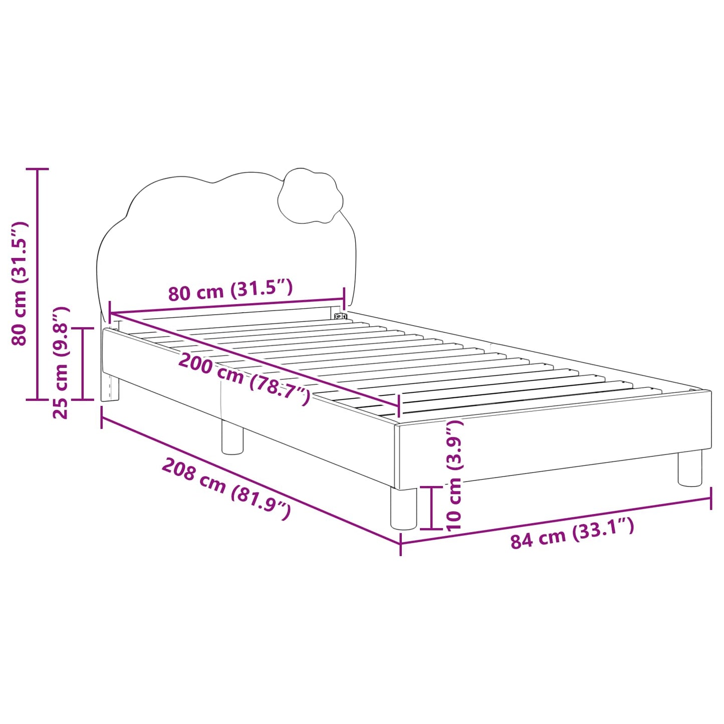 Gyerekágy kerettel Kék 80 x 200 cm PU