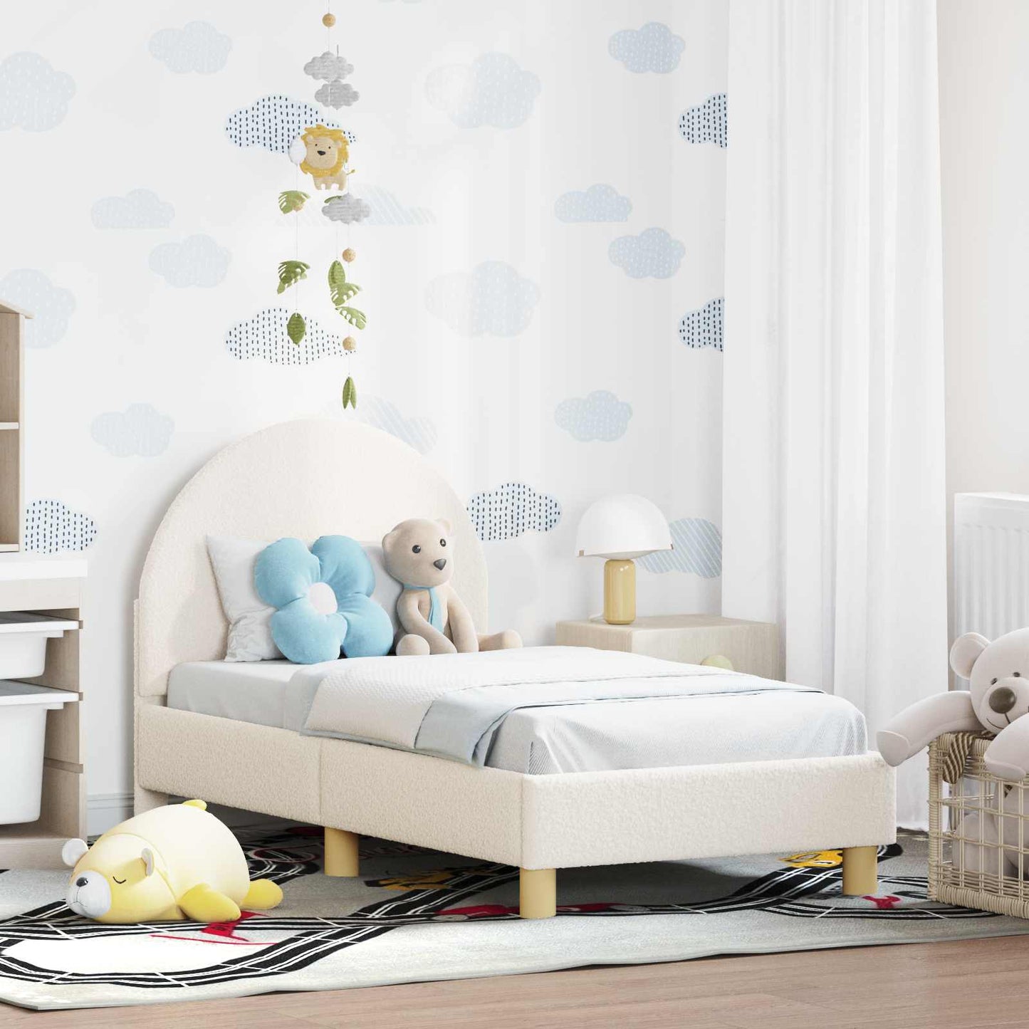 Gyerekágy keret fejtámlával Krémszínű 70 x 140 cm Bouclé