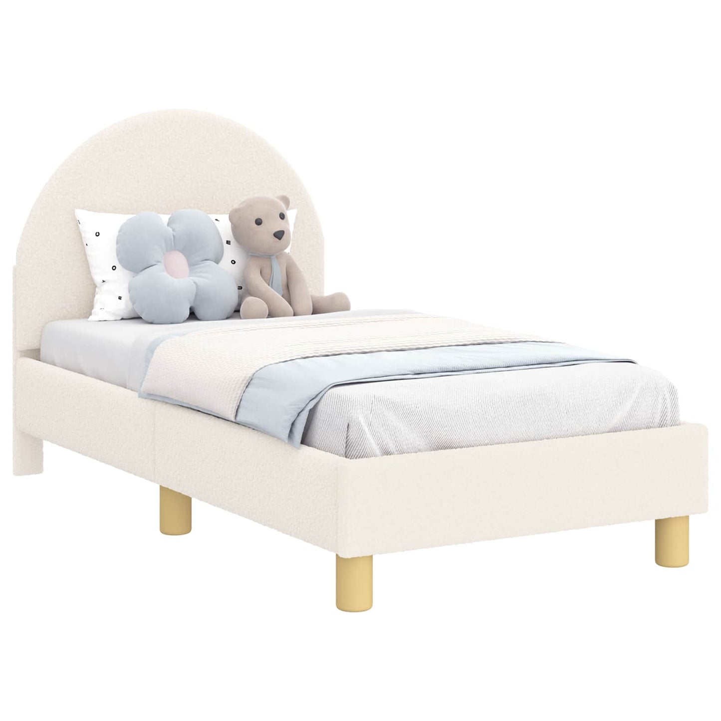 Gyerekágy keret fejtámlával Krémszínű 70 x 140 cm Bouclé