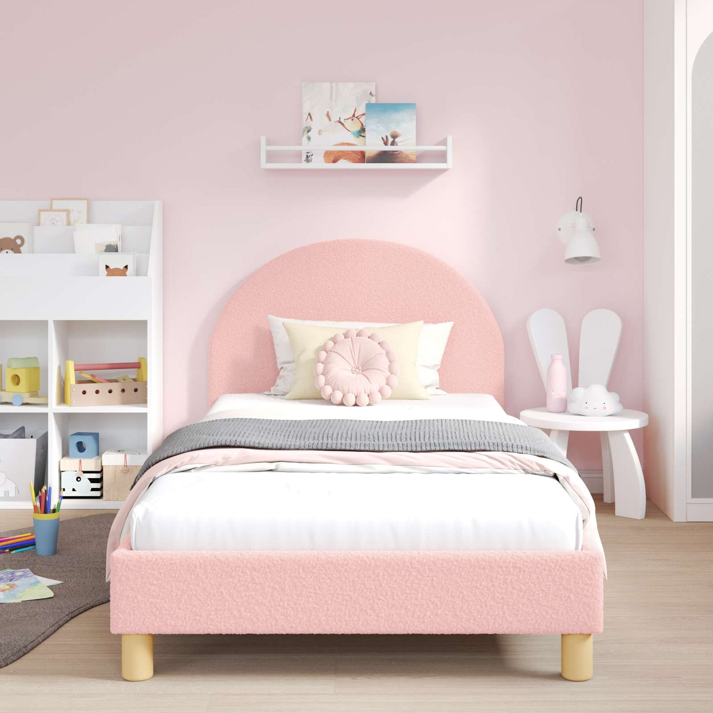 Gyerekágy kerettel fejtámlával Rózsaszín 90 x 190 cm Bouclé