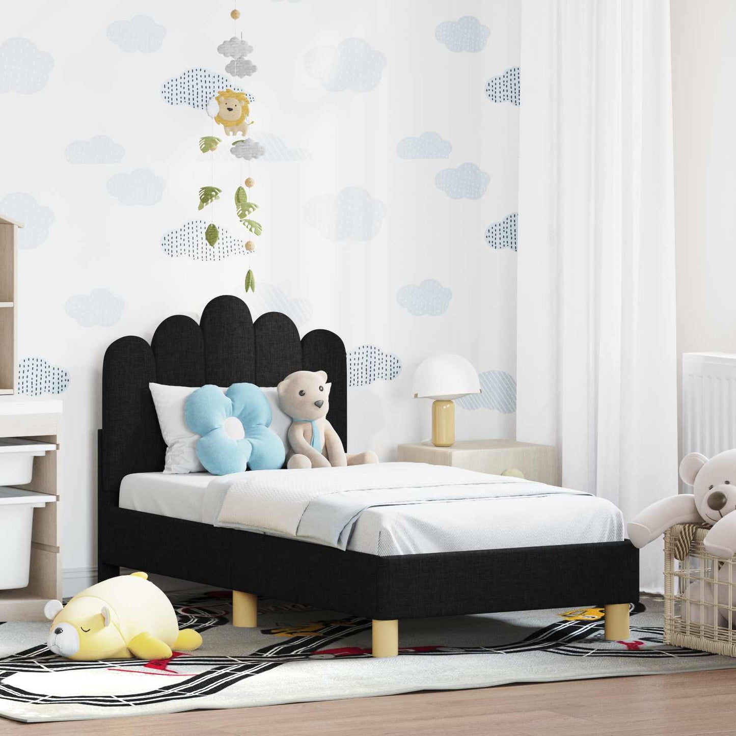 Gyerekágy keret fejtámlával Fekete 70 x 140 cm Szövet