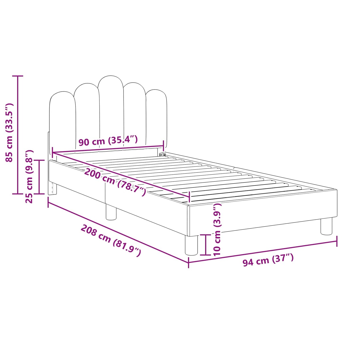 Gyerekágy kerettel fejtámlával Farmerkék 90 x 200 cm Szövet