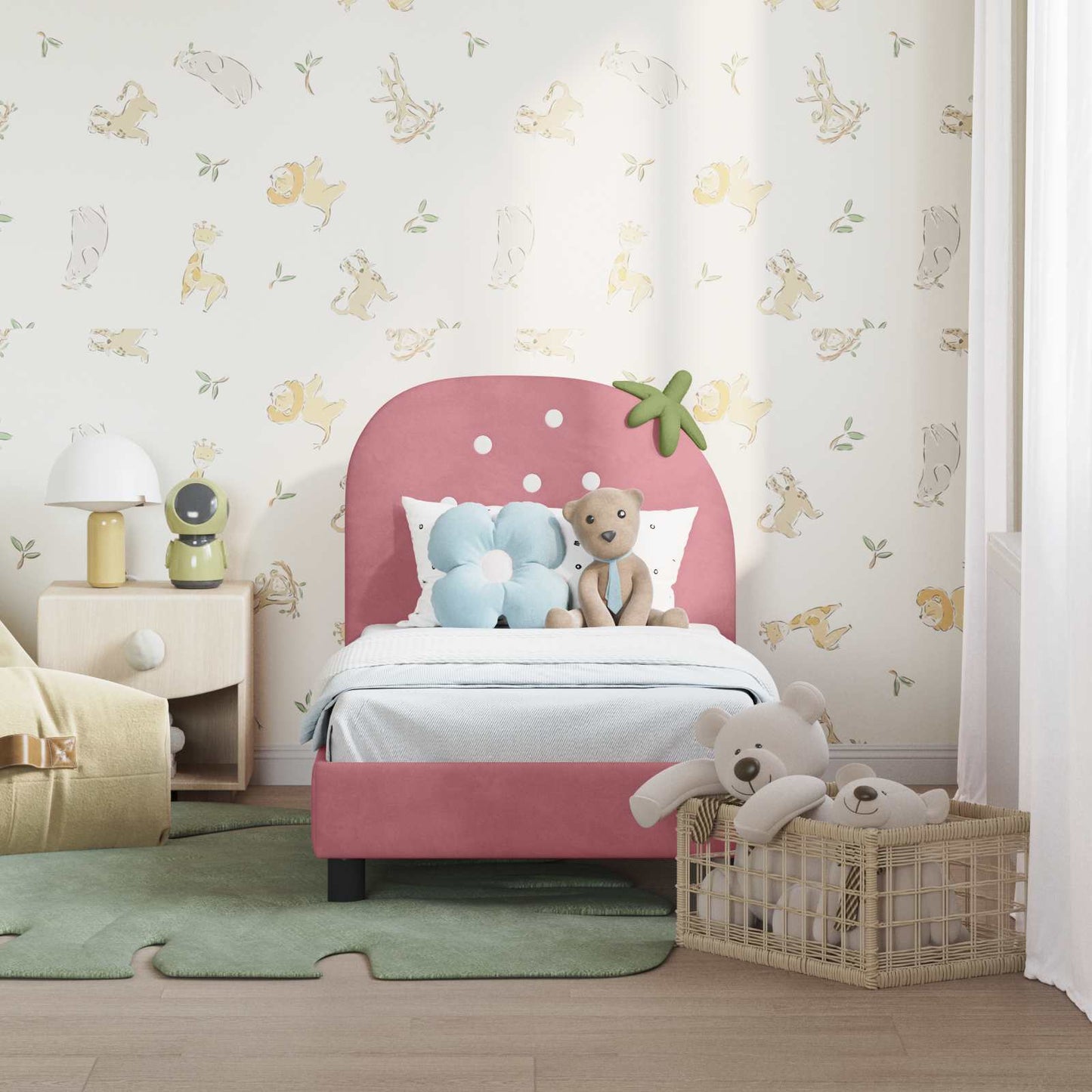 Gyerekágy keret fejtámlával Rózsaszín 70 x 140 cm Bársony