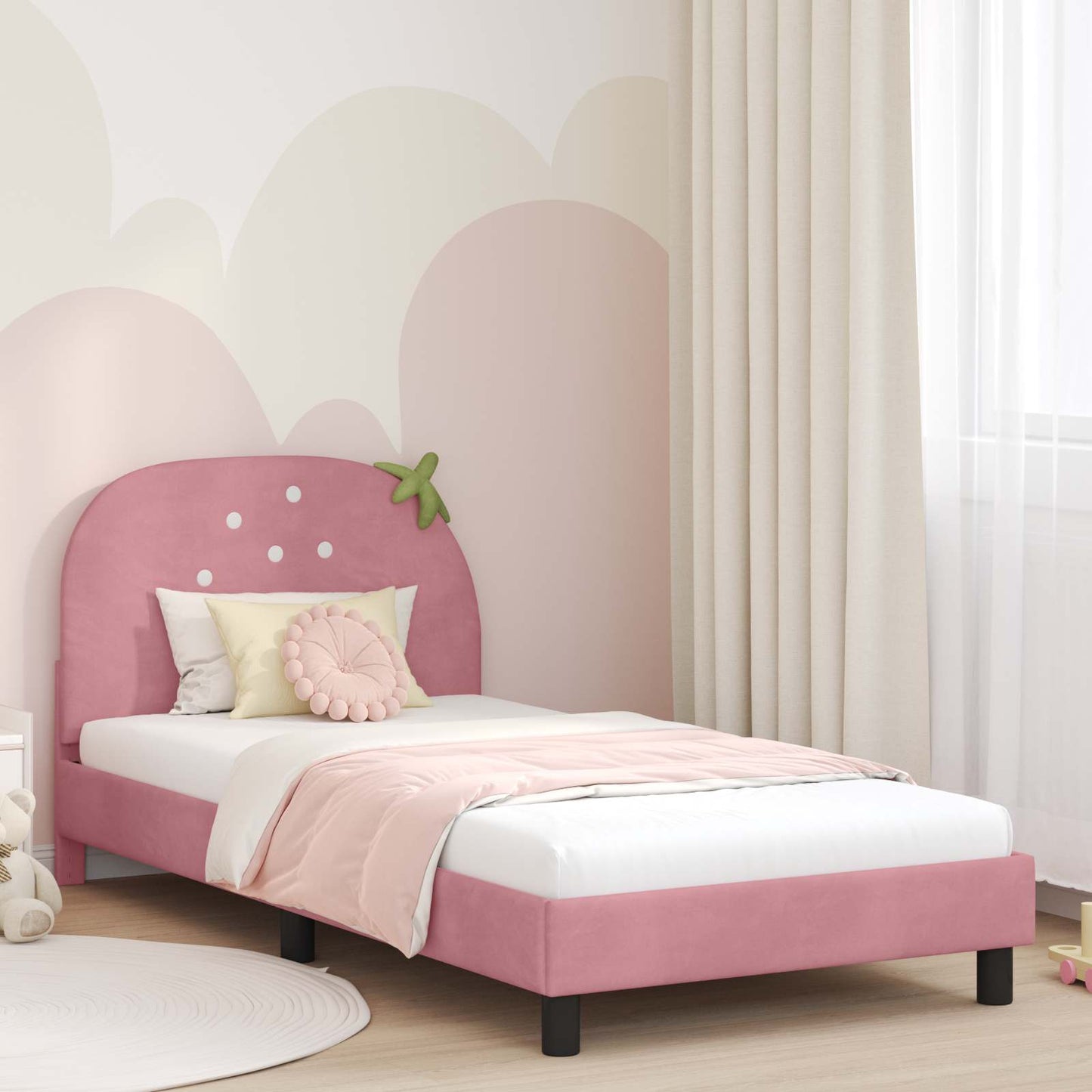 Gyerekágy kerettel fejtámlával Rózsaszín 90 x 190 cm Bársony