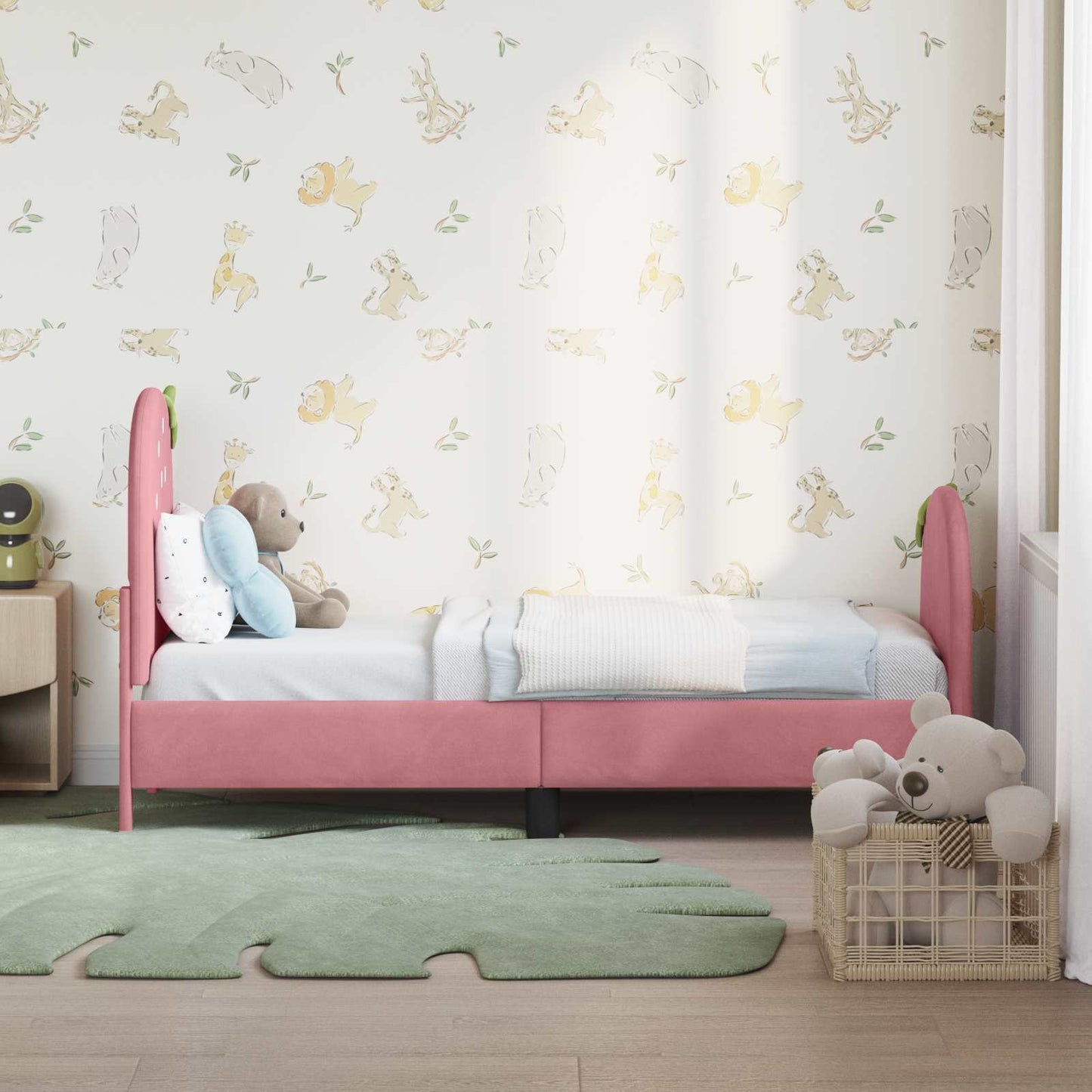Gyerekágy keret fejtámlával Rózsaszín 70 x 140 cm Bársony