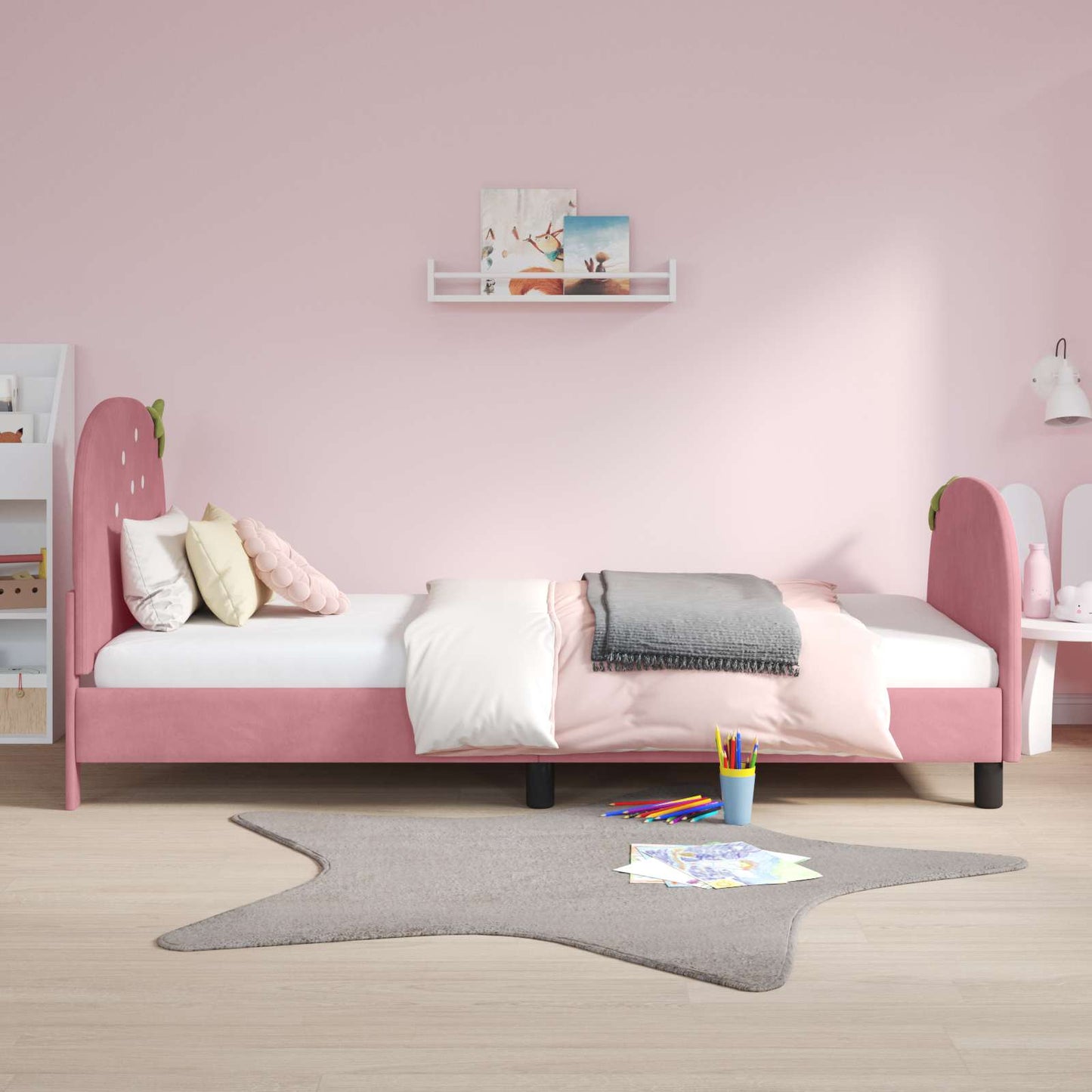 Gyerekágy kerettel fejtámlával Rózsaszín 90 x 200 cm Bársony