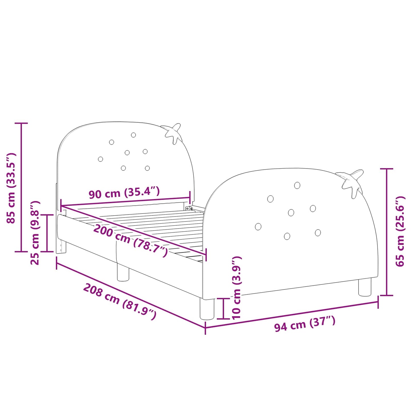 Gyerekágy kerettel fejtámlával Rózsaszín 90 x 200 cm Bársony