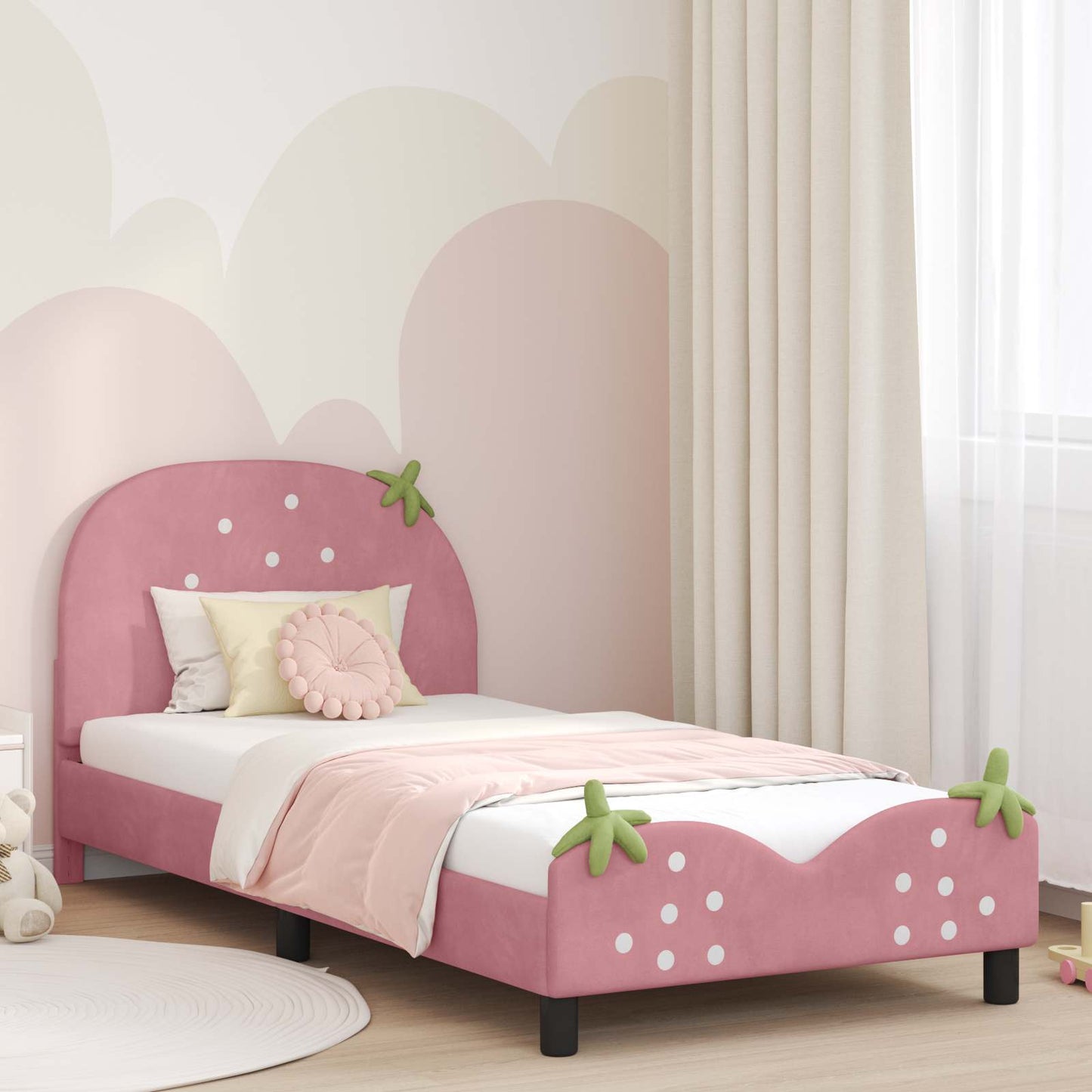 Gyerekágy kerettel fejtámlával Rózsaszín 90 x 200 cm Bársony
