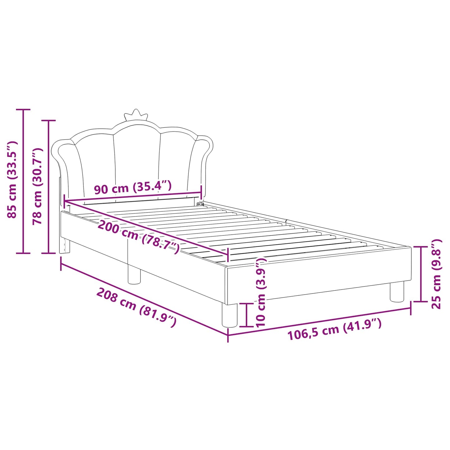 Gyerekágy kerettel Rózsaszín 90 x 200 cm PU
