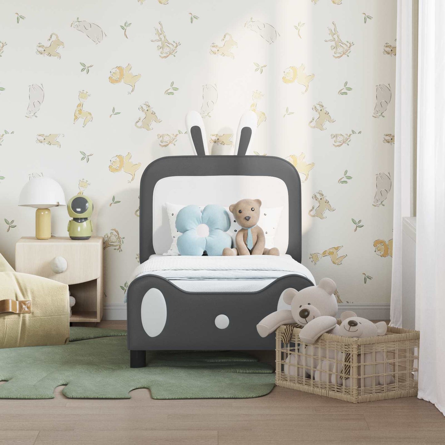 Gyerekágy keret fejtámlával Világosszürke 70 x 140 cm PU