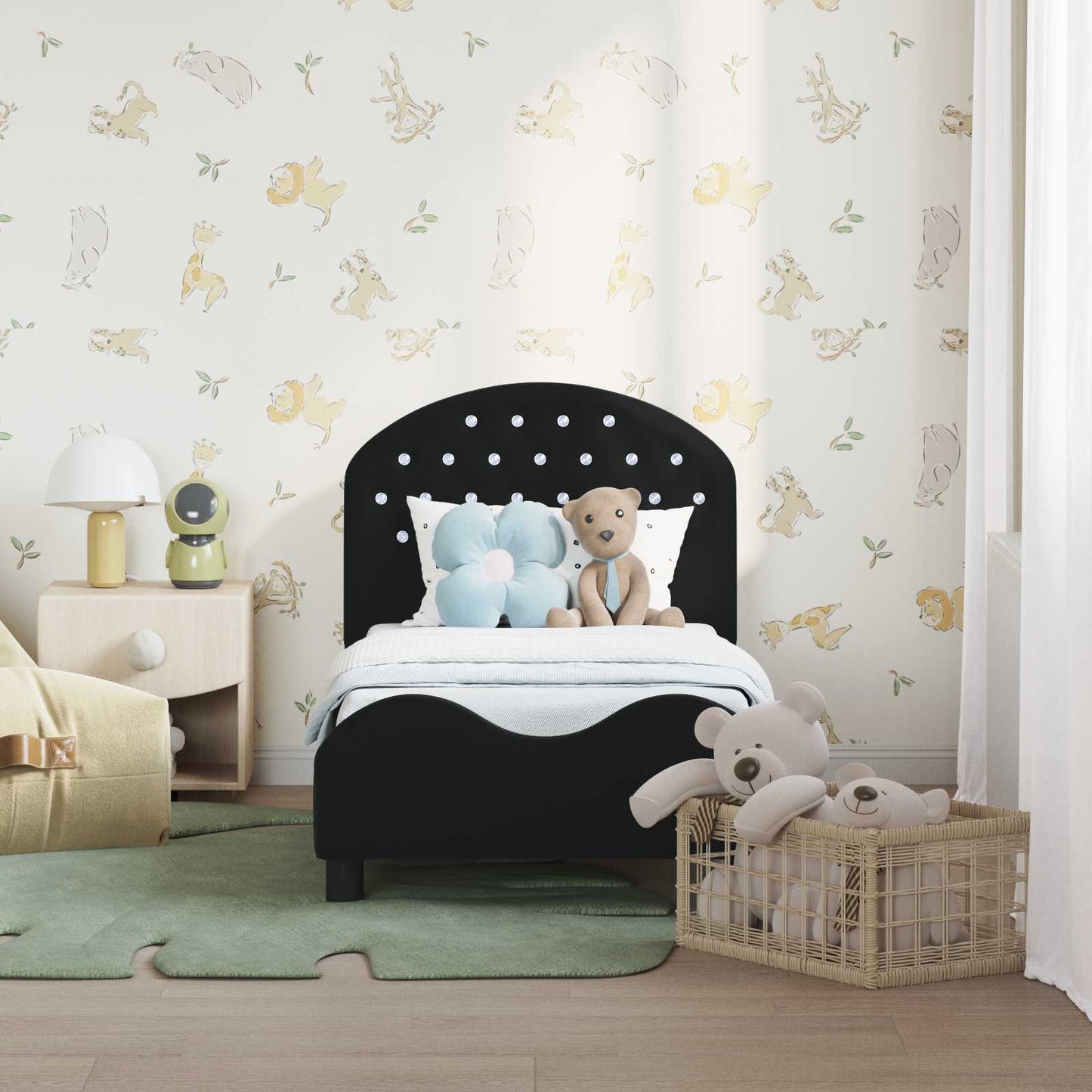 Gyerekágy keret fejtámlával Fekete 70 x 140 cm Bársony