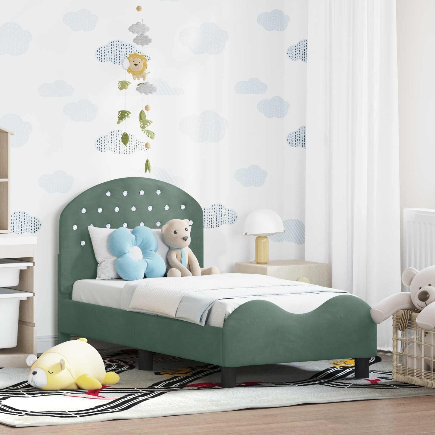 Gyerekágy keret fejtámlával Tengeri Zöld 70 x 140 cm Bársony
