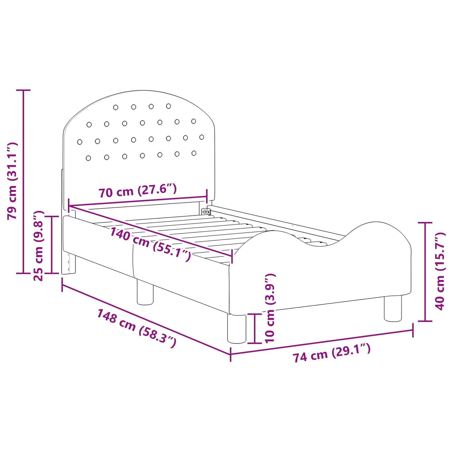 Gyerekágy keret fejtámlával Rendőrségi kék 70 x 140 cm Bársony