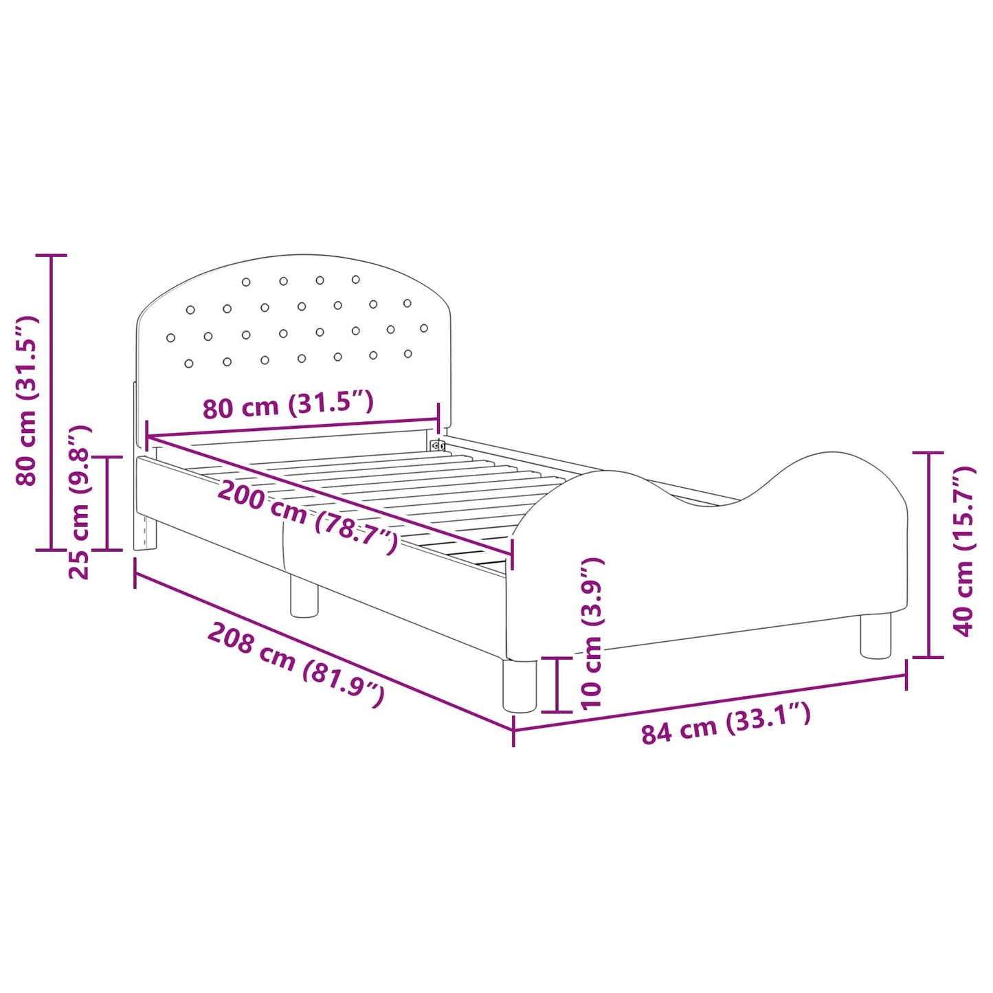 Gyerekágy kerettel fejtámlával Rózsaszín 80 x 200 cm Bársony