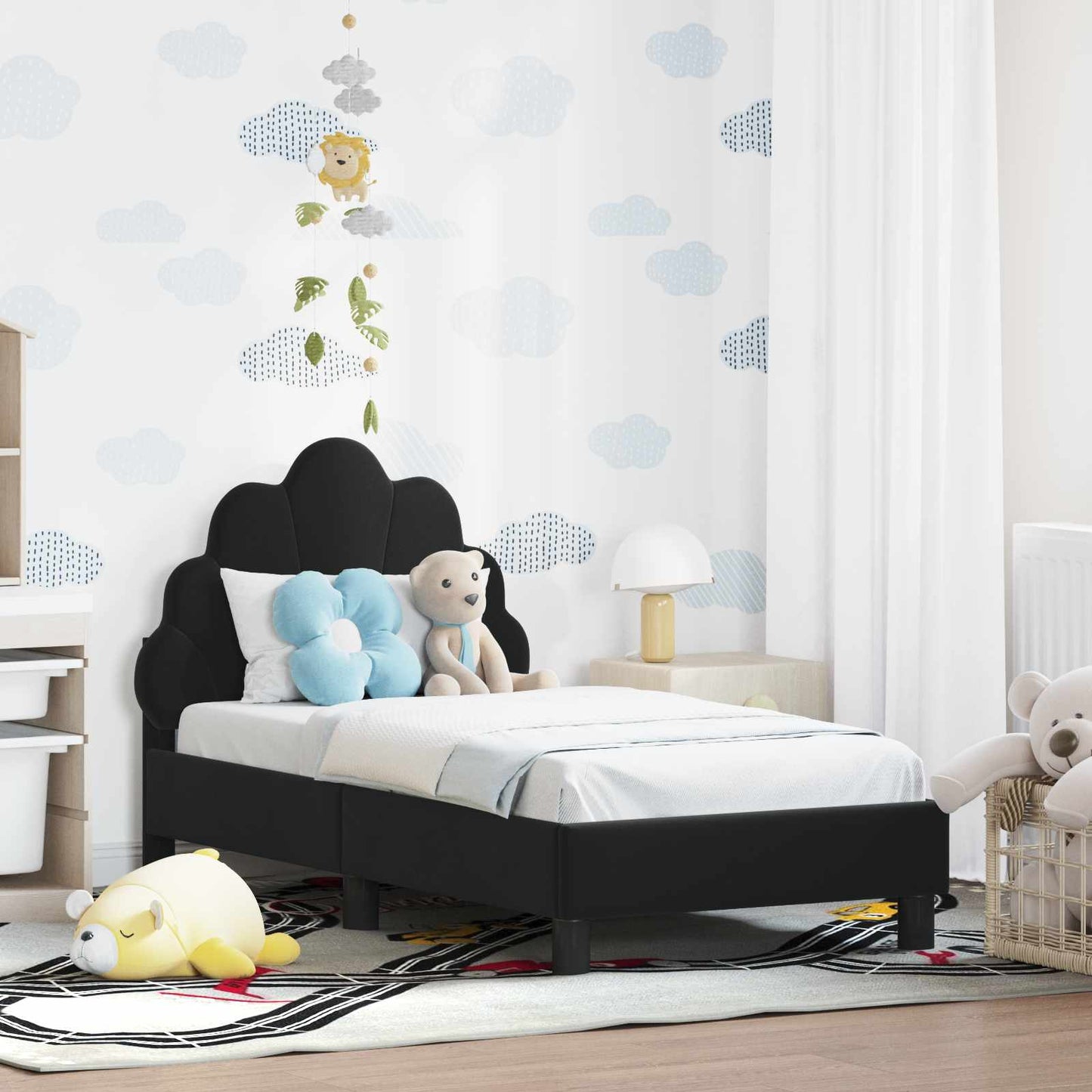 Gyerekágy keret fejtámlával Fekete 70 x 140 cm Bársony
