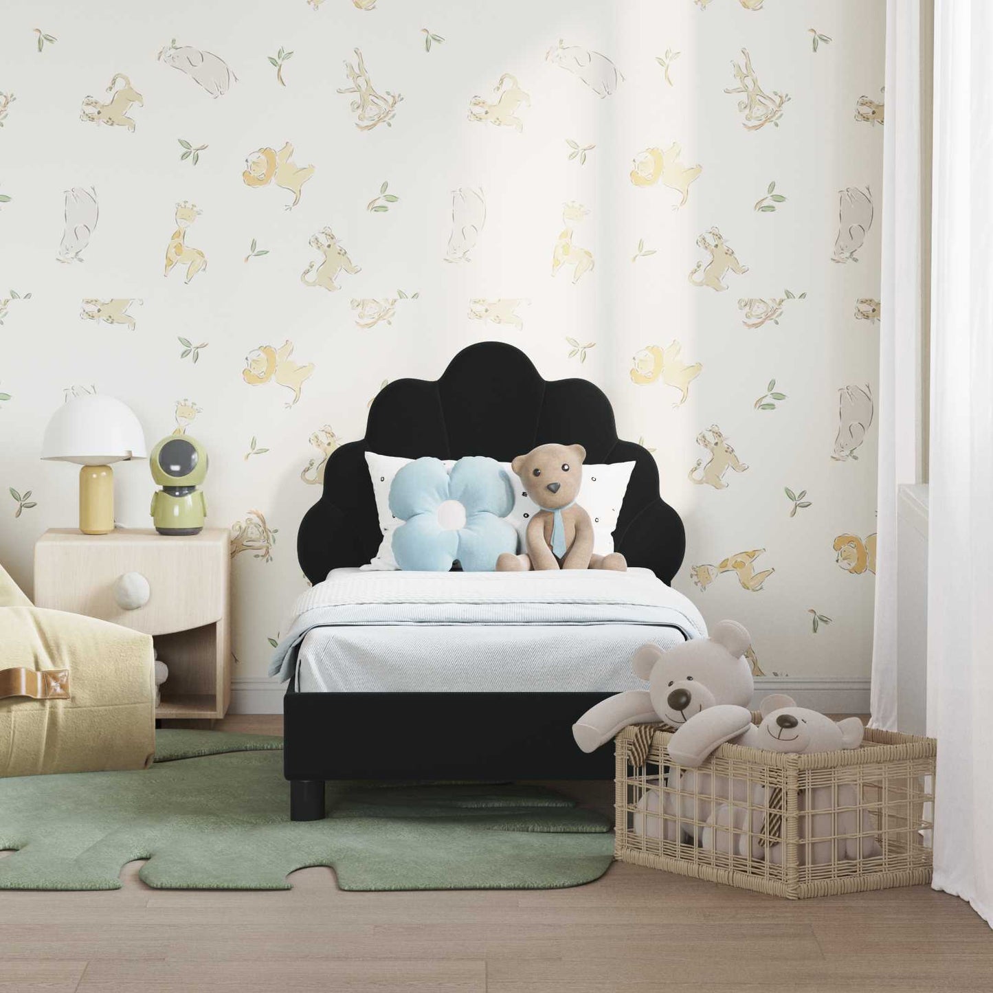 Gyerekágy keret fejtámlával Fekete 70 x 140 cm Bársony