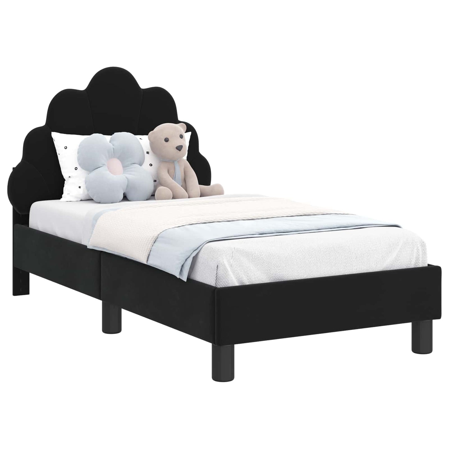 Gyerekágy keret fejtámlával Fekete 70 x 140 cm Bársony