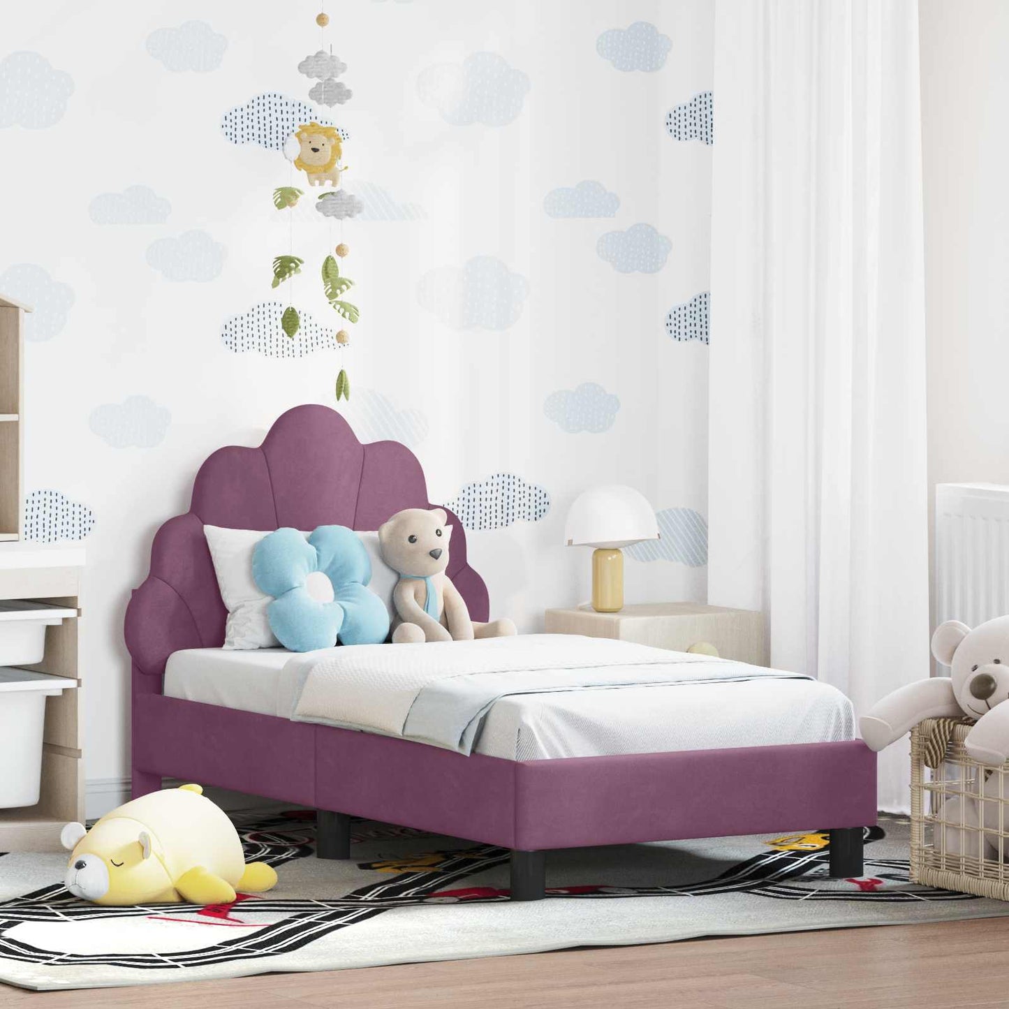 Gyerekágy keret fejtámlával Lila 70 x 140 cm Bársony