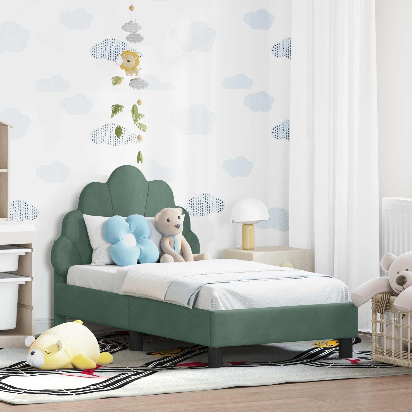 Gyerekágy keret fejtámlával Tengeri Zöld 70 x 140 cm Bársony