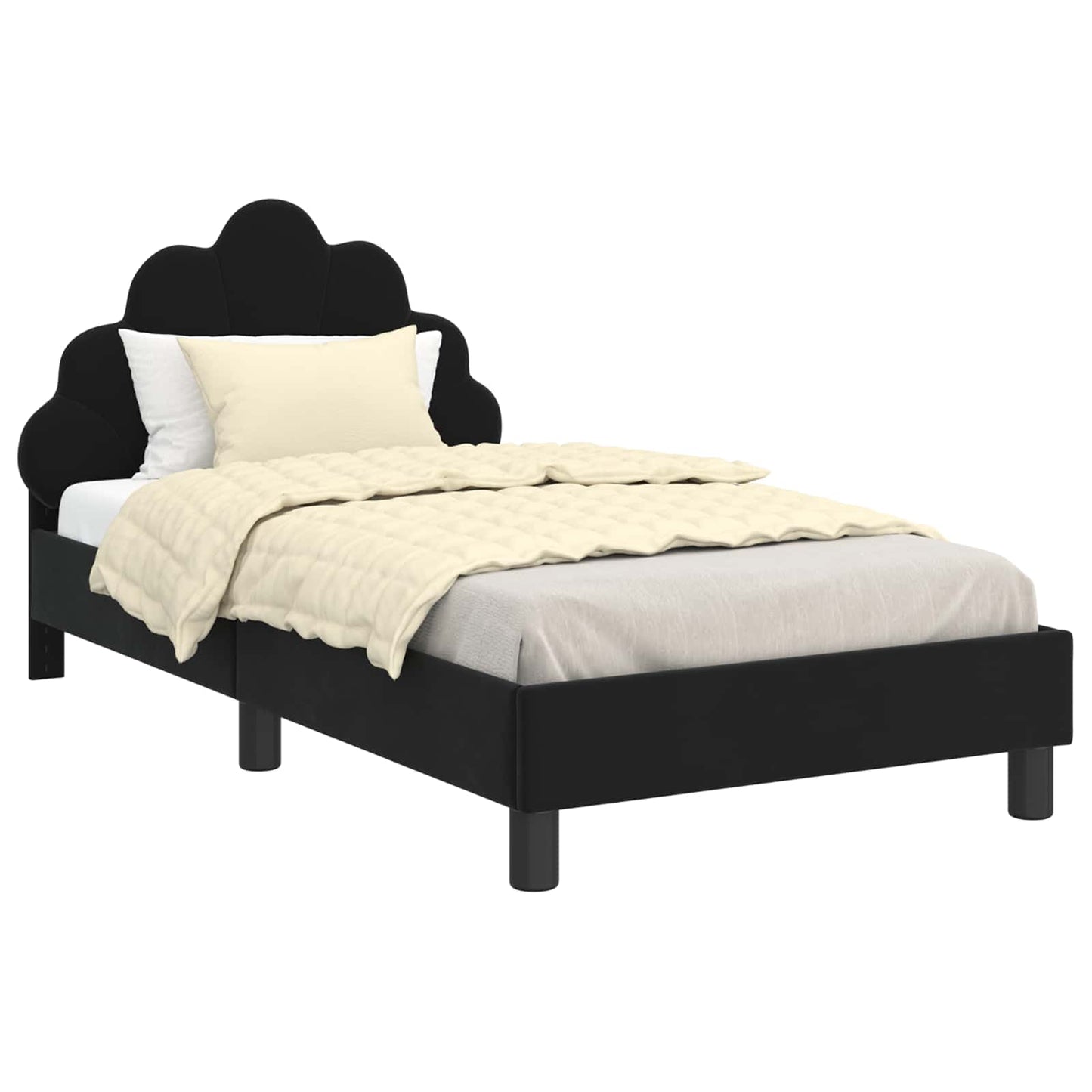 Gyerekágy kerettel fejtámlával Fekete 80 x 160 cm Bársony