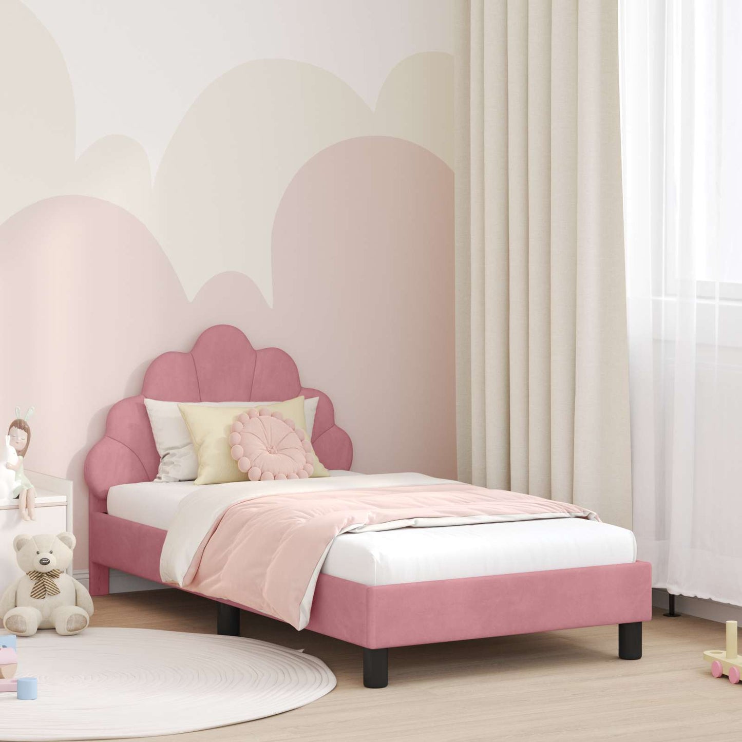 Gyerekágy kerettel fejtámlával Rózsaszín 80 x 160 cm Bársony