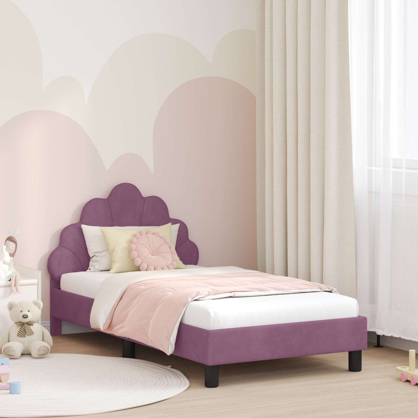 Gyerekágy kerettel fejtámlával Lila 80 x 160 cm Bársony