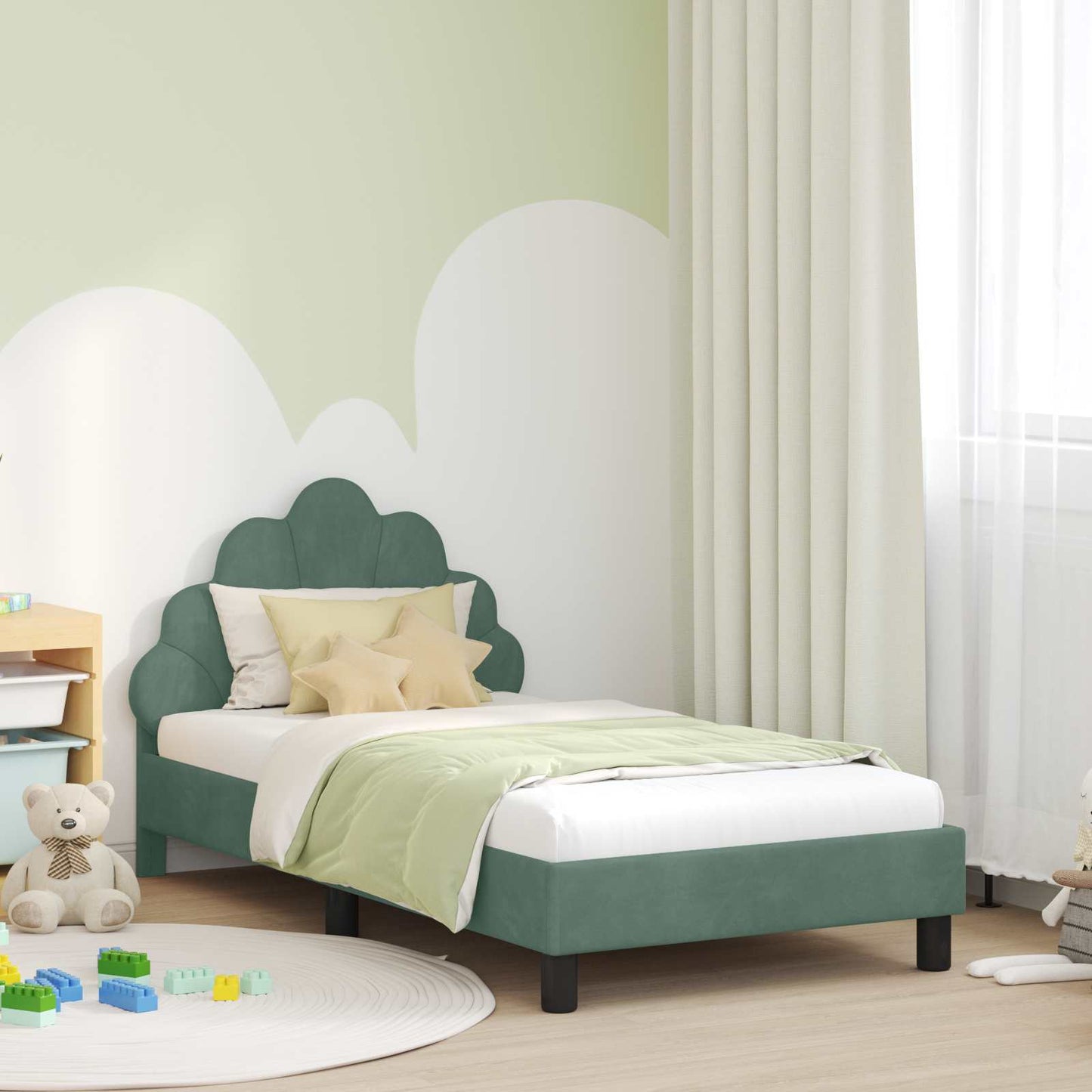 Gyerekágy kerettel fejtámlával Tengeri Zöld 80 x 160 cm Bársony