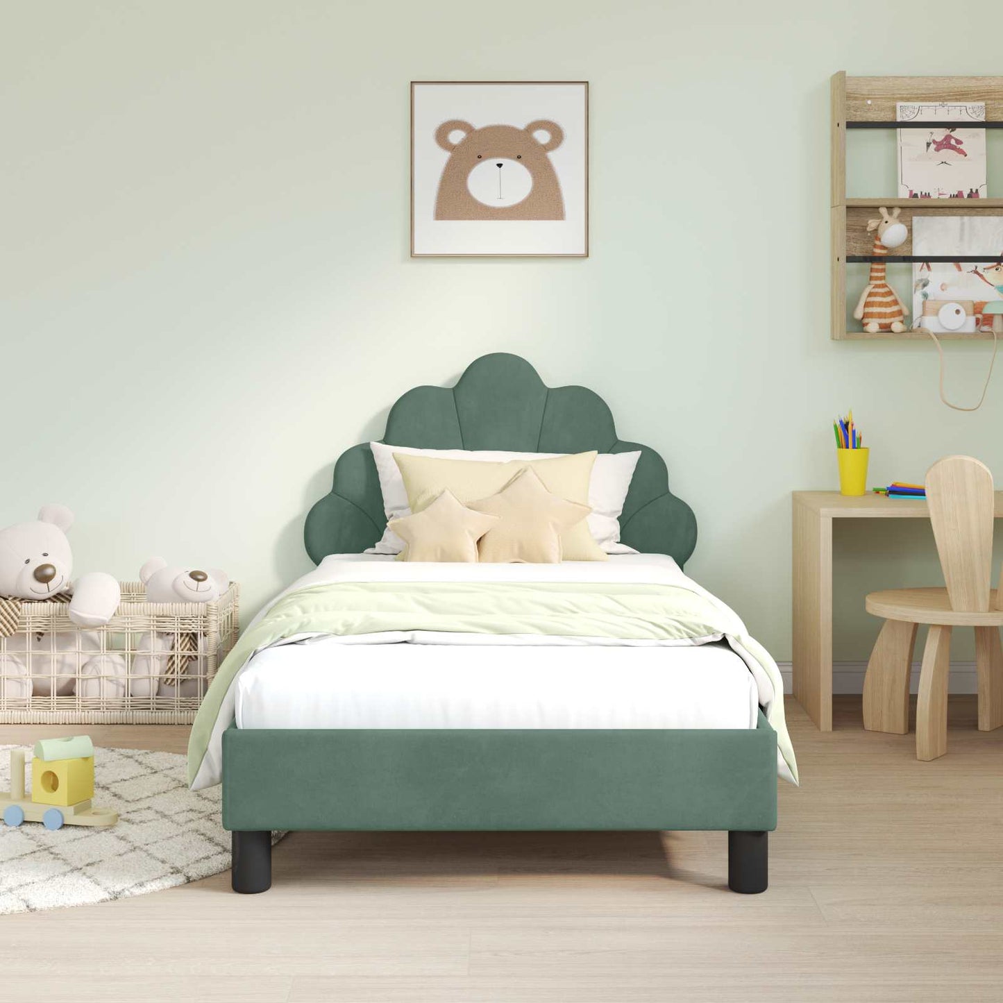 Gyerekágy kerettel fejtámlával Tengeri Zöld 80 x 160 cm Bársony