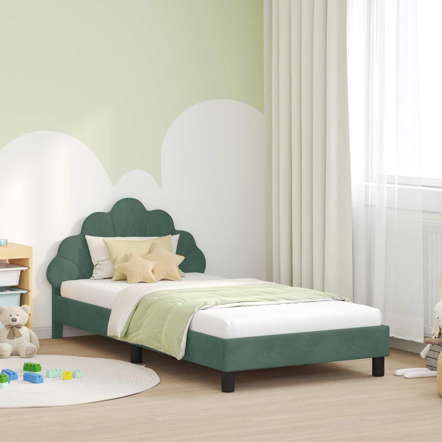 Gyerekágy kerettel fejtámlával Tengeri Zöld 90 x 190 cm Bársony