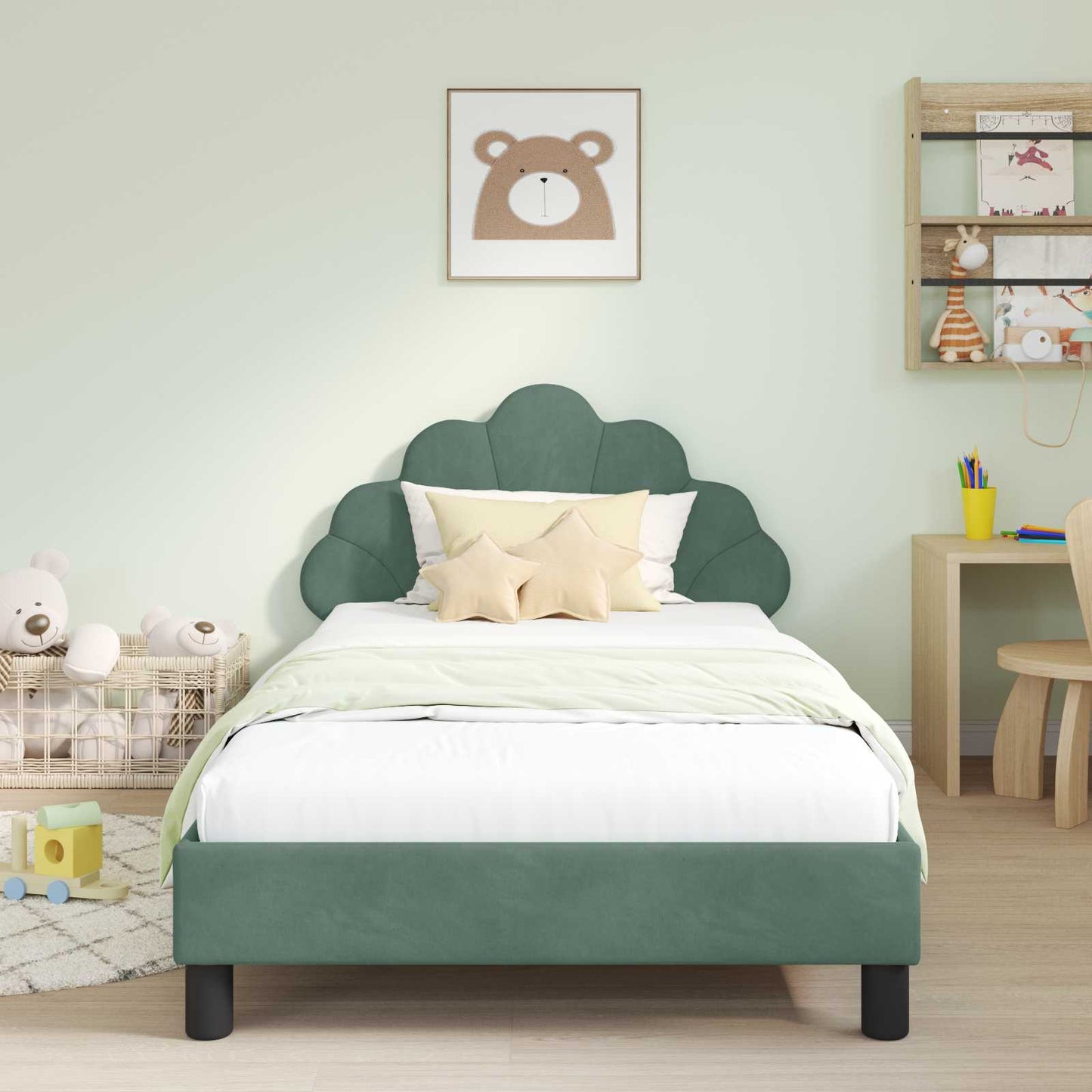 Gyerekágy kerettel fejtámlával Tengeri Zöld 90 x 190 cm Bársony