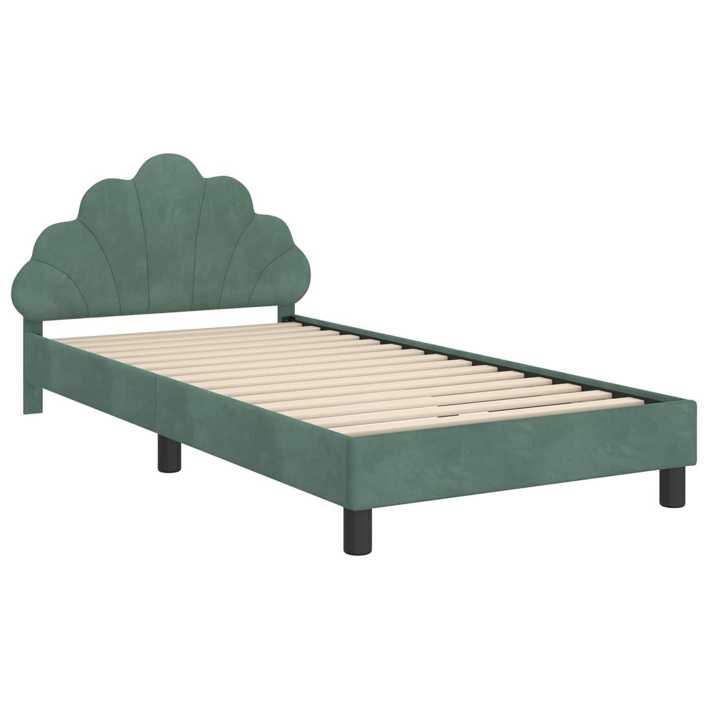 Gyerekágy kerettel fejtámlával Tengeri Zöld 90 x 190 cm Bársony