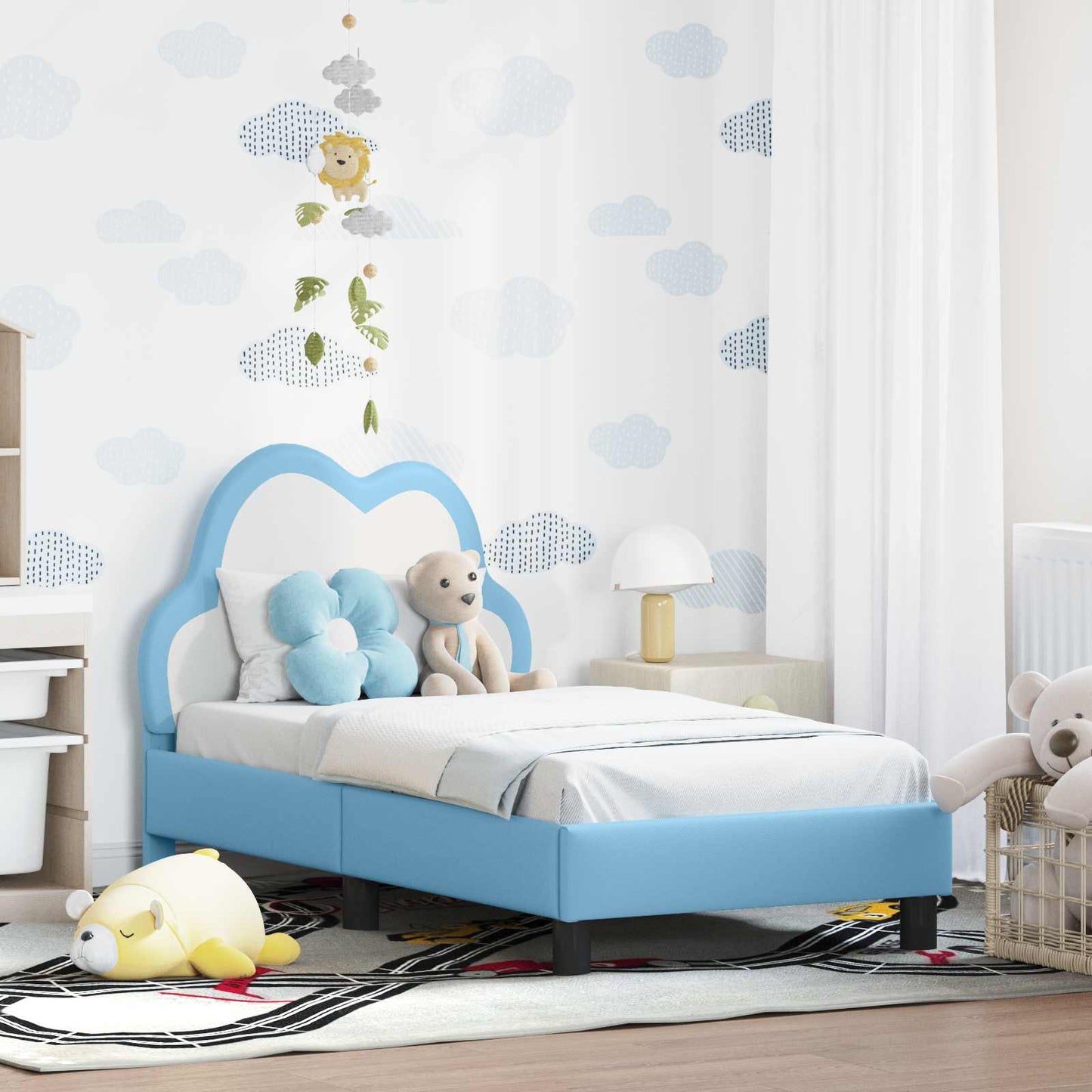 Gyerekágy keret fejtámlával Kék 70 x 140 cm PU