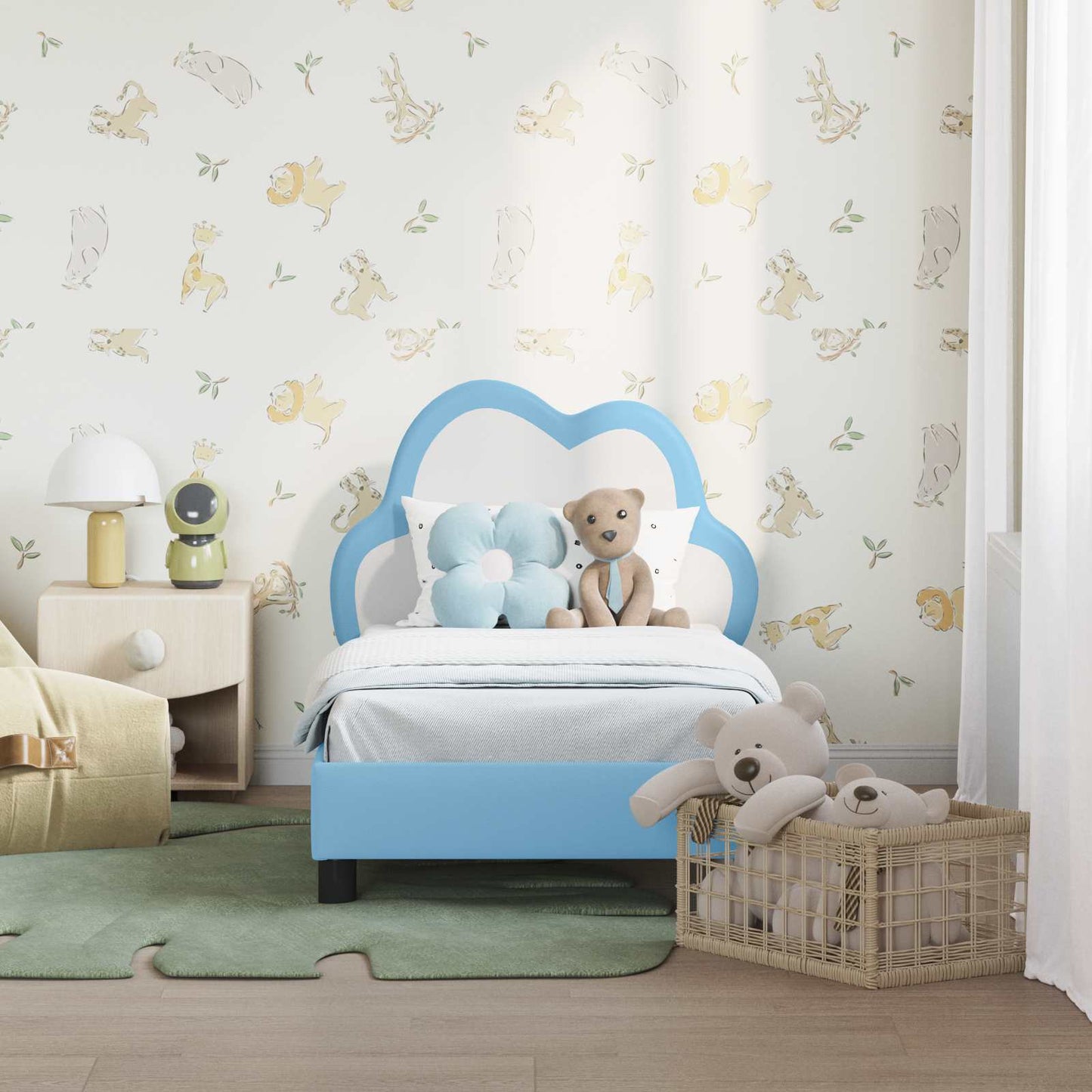 Gyerekágy keret fejtámlával Kék 70 x 140 cm PU