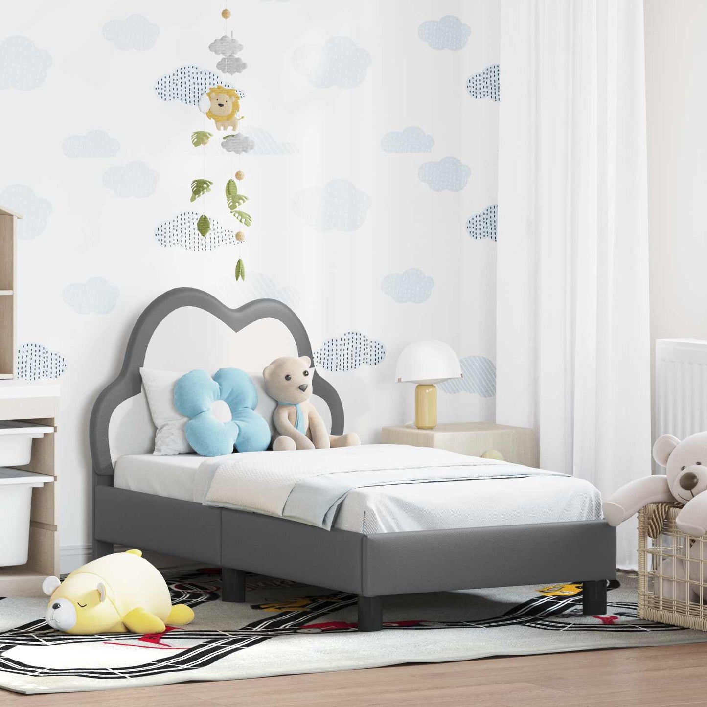 Gyerekágy keret fejtámlával Világosszürke 70 x 140 cm PU
