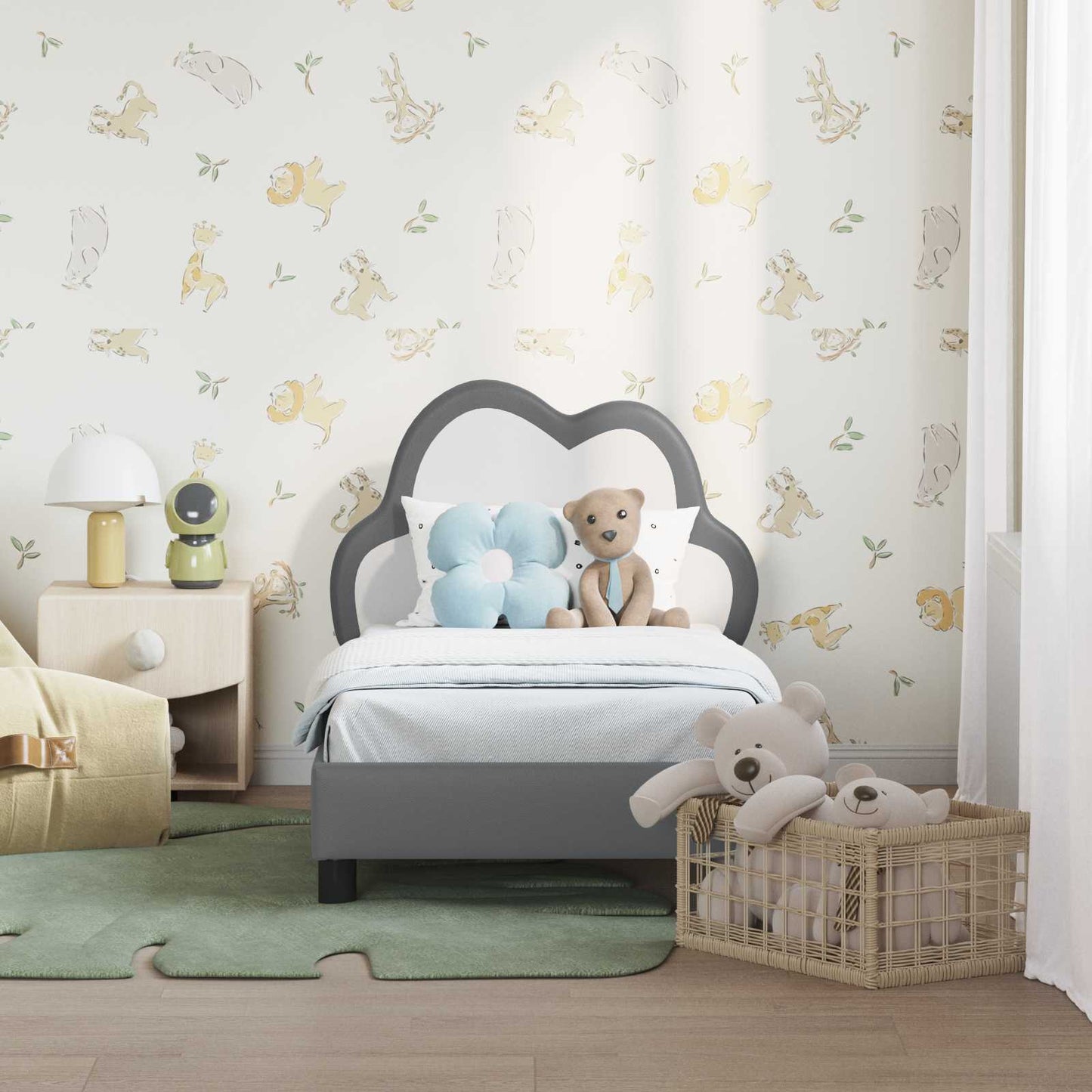Gyerekágy keret fejtámlával Világosszürke 70 x 140 cm PU