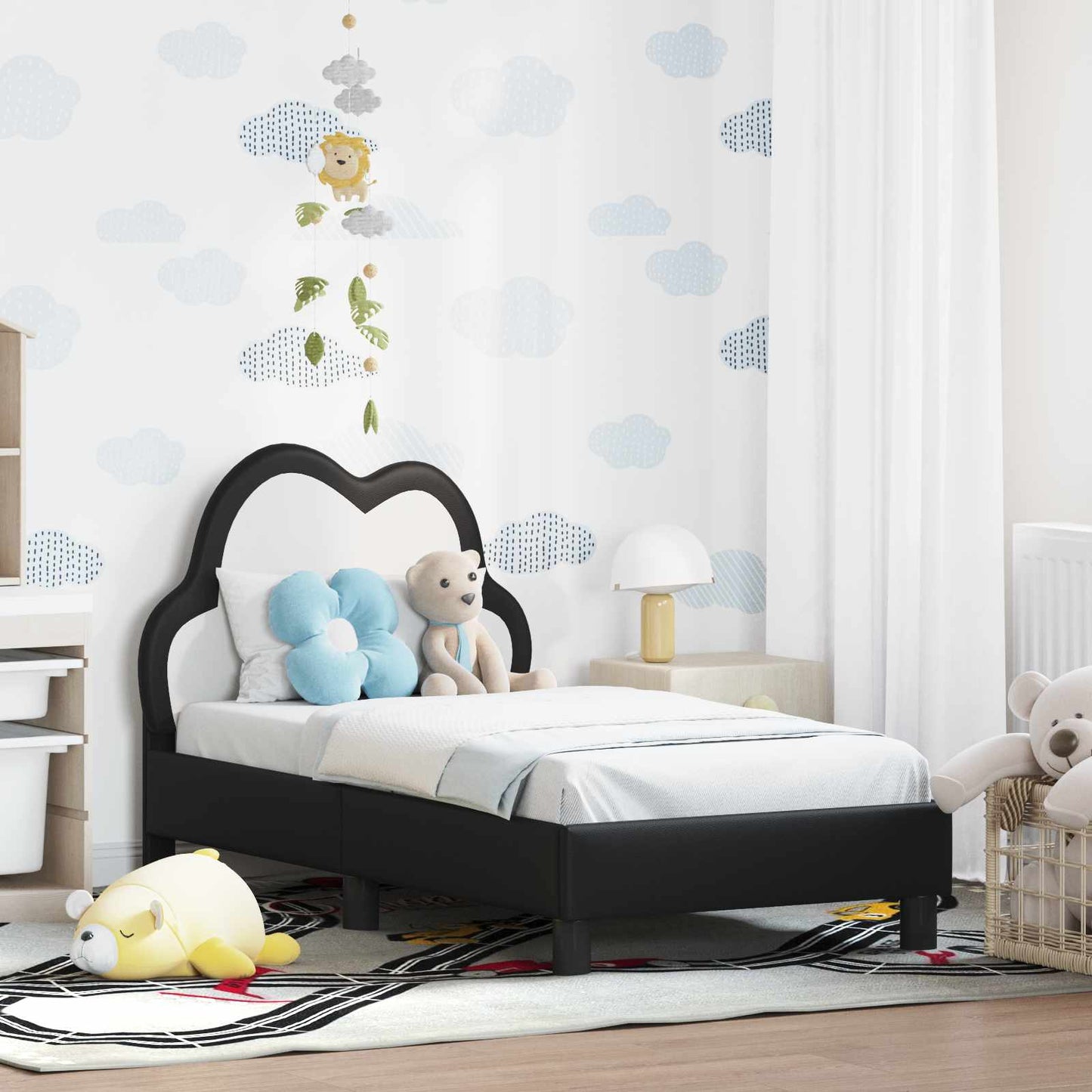 Gyerekágy keret fejtámlával Fekete 70 x 140 cm PU