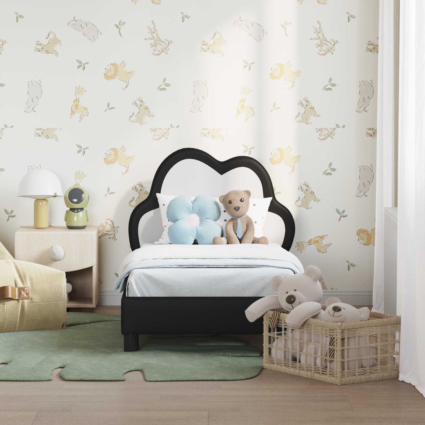 Gyerekágy keret fejtámlával Fekete 70 x 140 cm PU