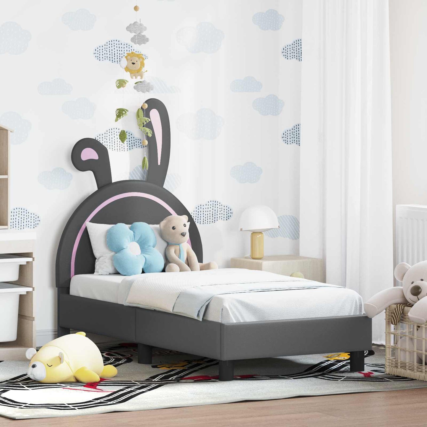 Gyerekágy keret fejtámlával Világosszürke 70 x 140 cm PU
