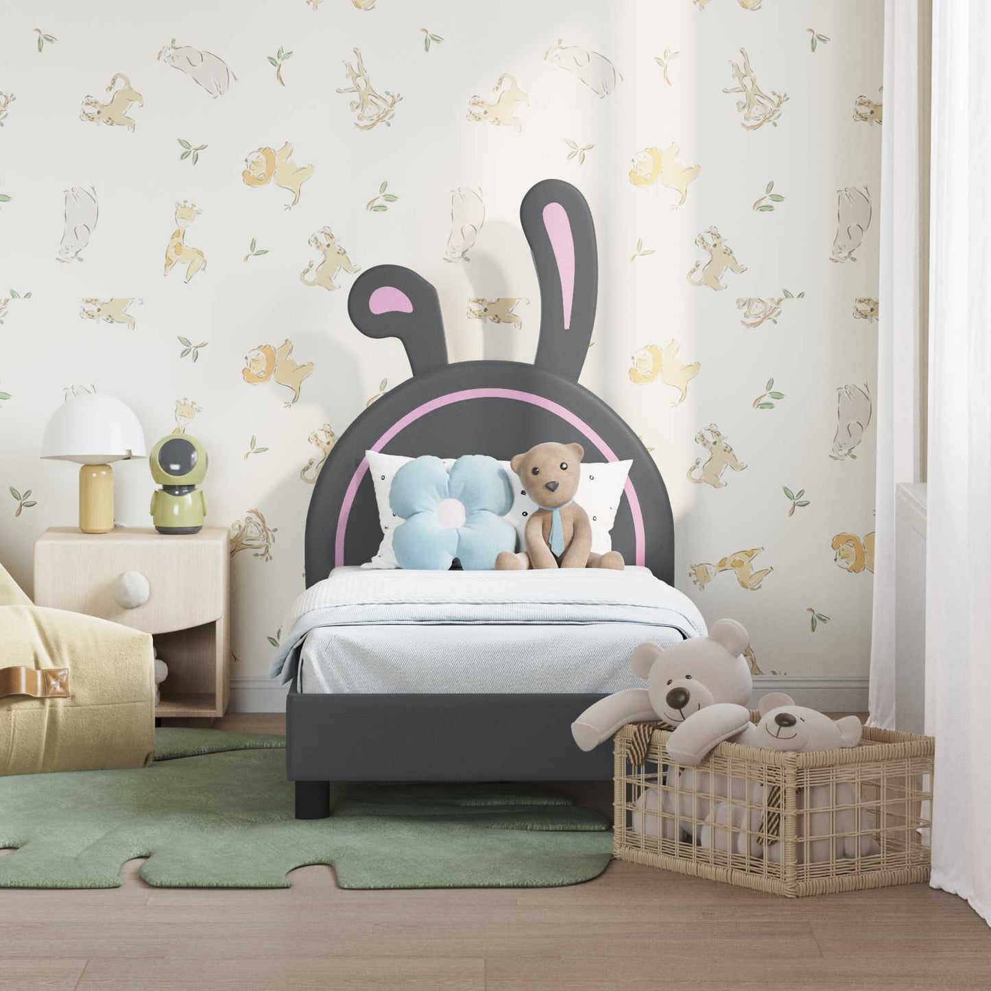 Gyerekágy keret fejtámlával Világosszürke 70 x 140 cm PU