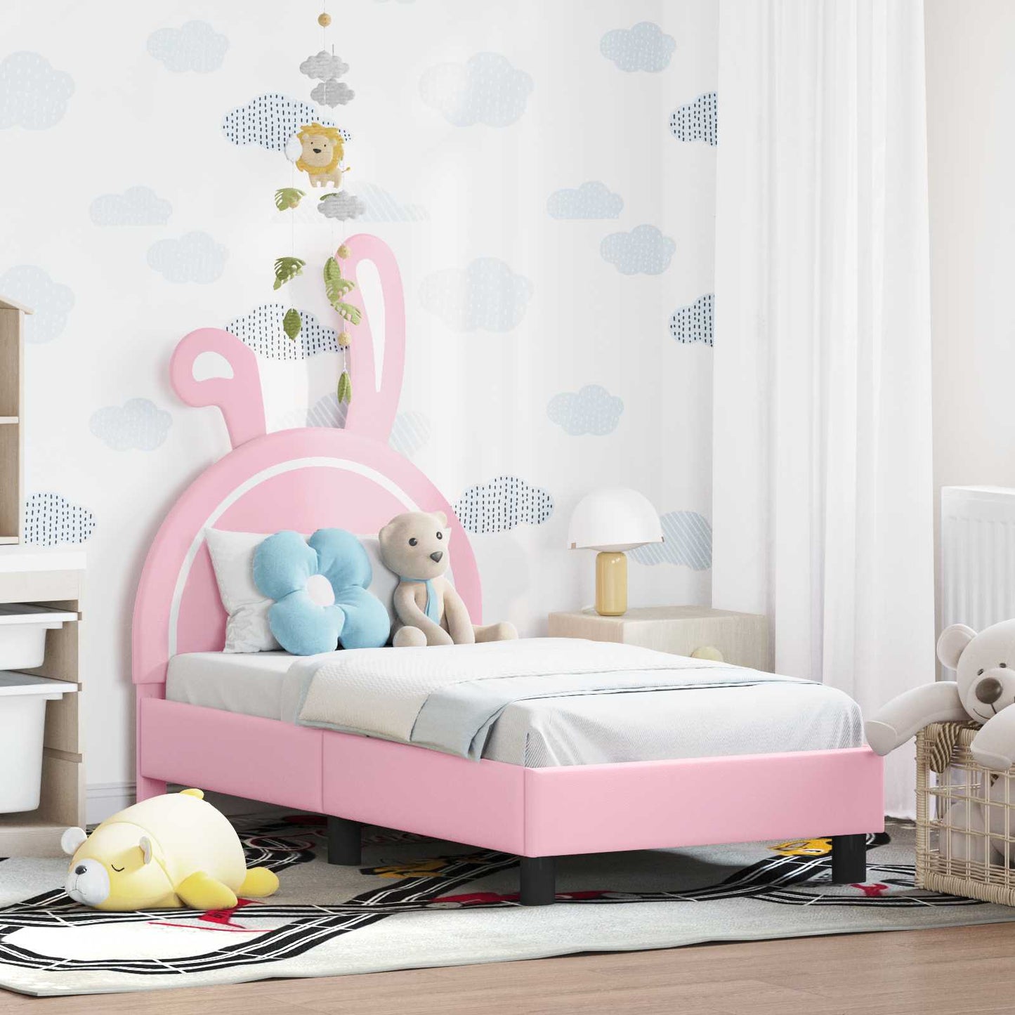 Gyerekágy keret fejtámlával Rózsaszín 70 x 140 cm PU