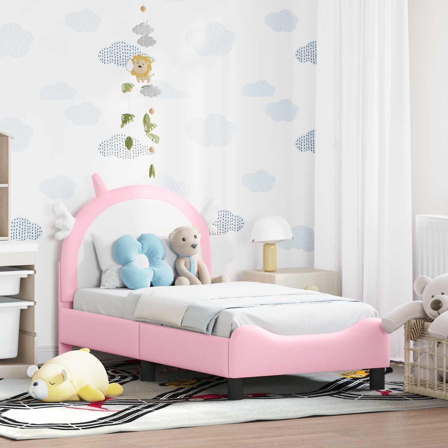 Gyerekágy keret fejtámlával Rózsaszín 70 x 140 cm PU
