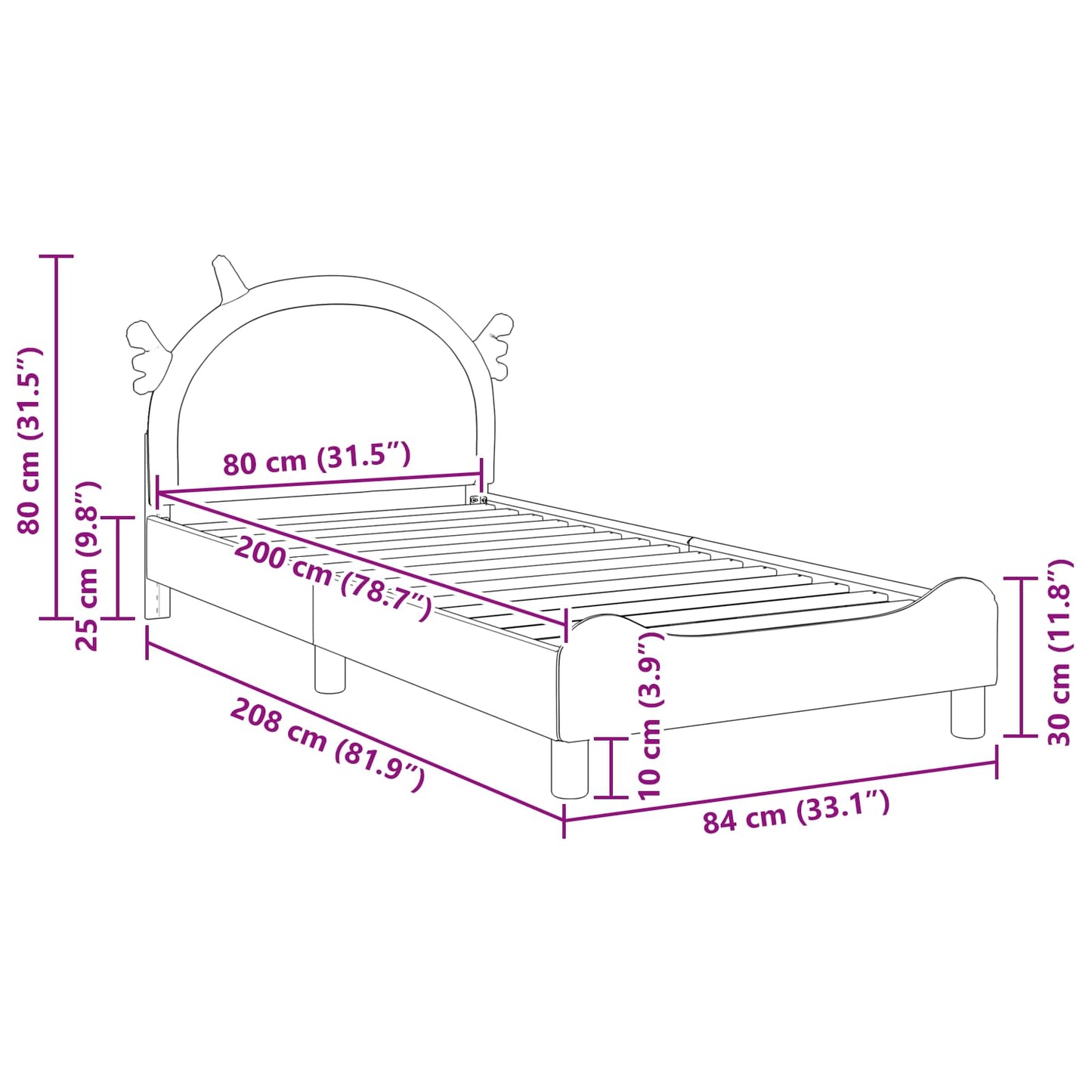 Gyerekágy kerettel Rózsaszín 80 x 200 cm PU