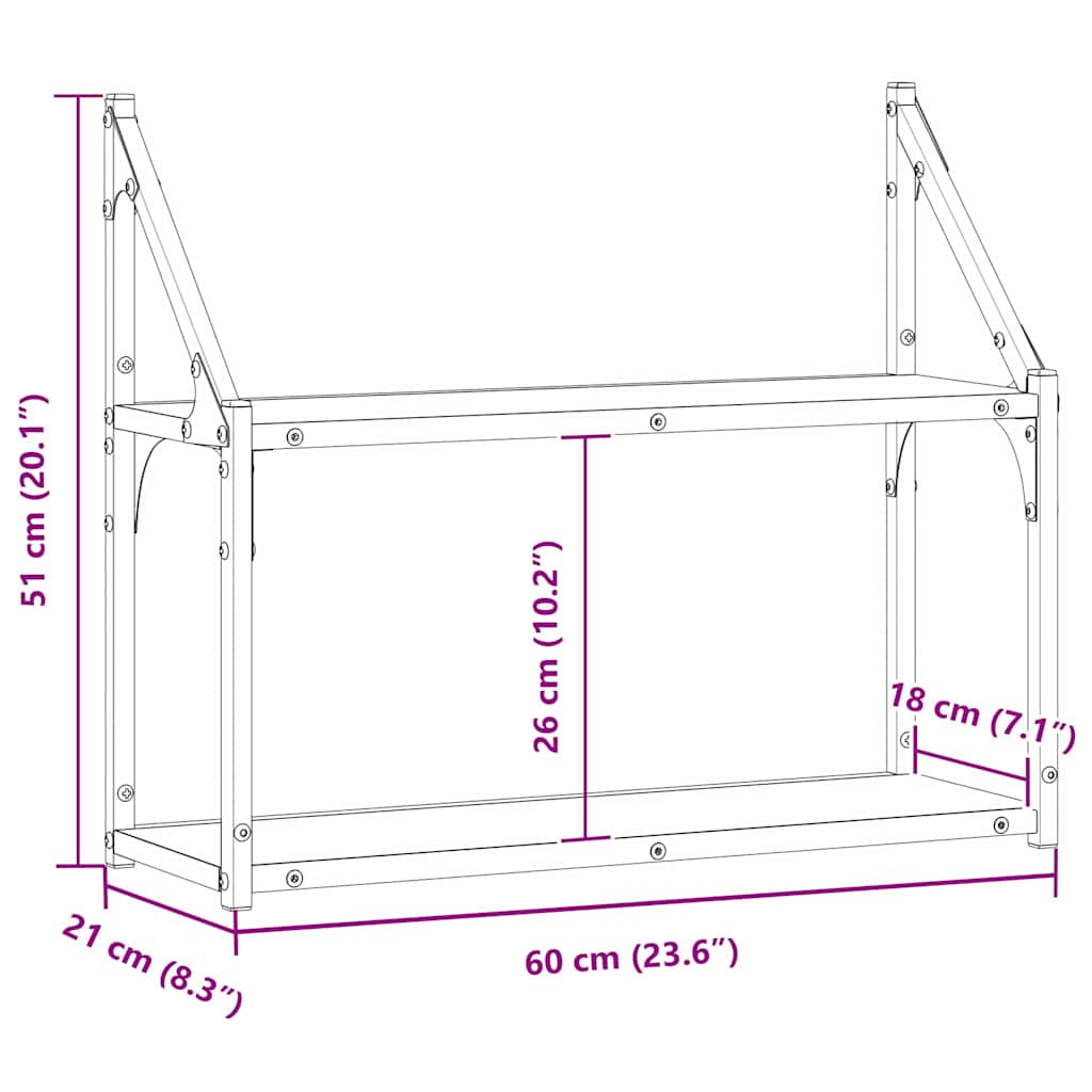 Falpolc Falra szerelhető kézműves tölgy 60 x 21 x 51 cm