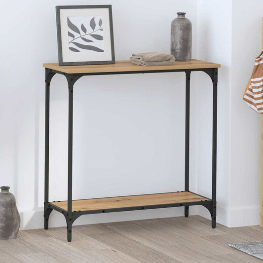 Konzolasztal polcokkal kézműves tölgy 75 x 30.5 x 75 cm Faanyag